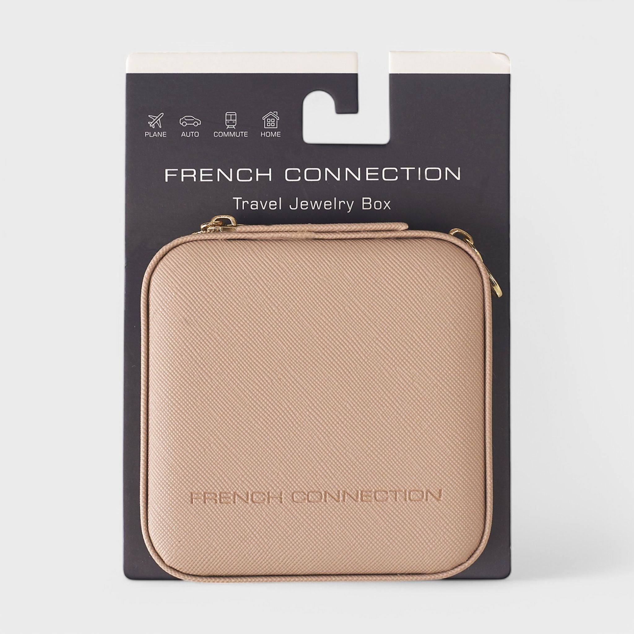French Connection Small Travel Accessory Organizer with Mirror – Compact Jewelry Storage Box, Faux Leather