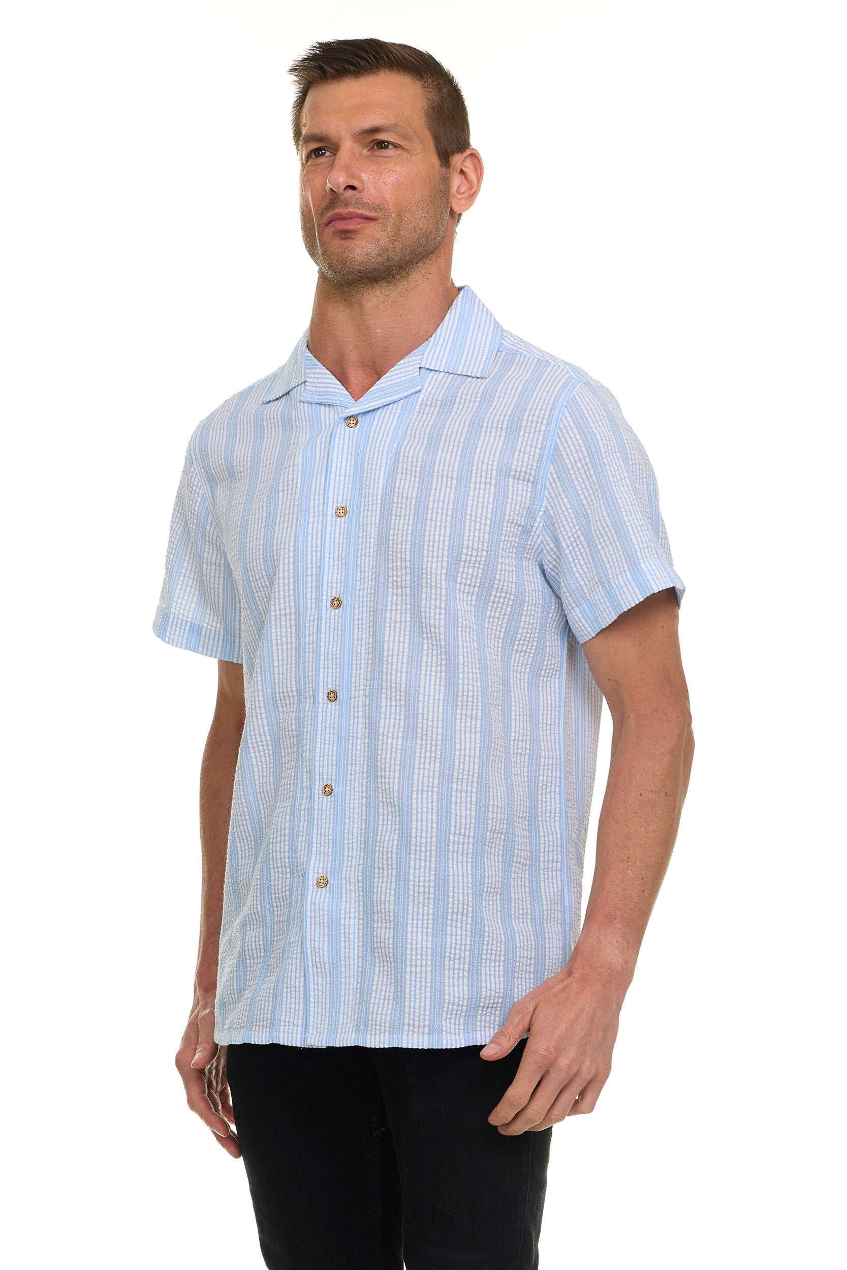 Canada Weather Gear Men’s Seersucker Button-Down Shirt – Short Sleeve Solid Textured Short Sleeve Shirt with Chest Pocket