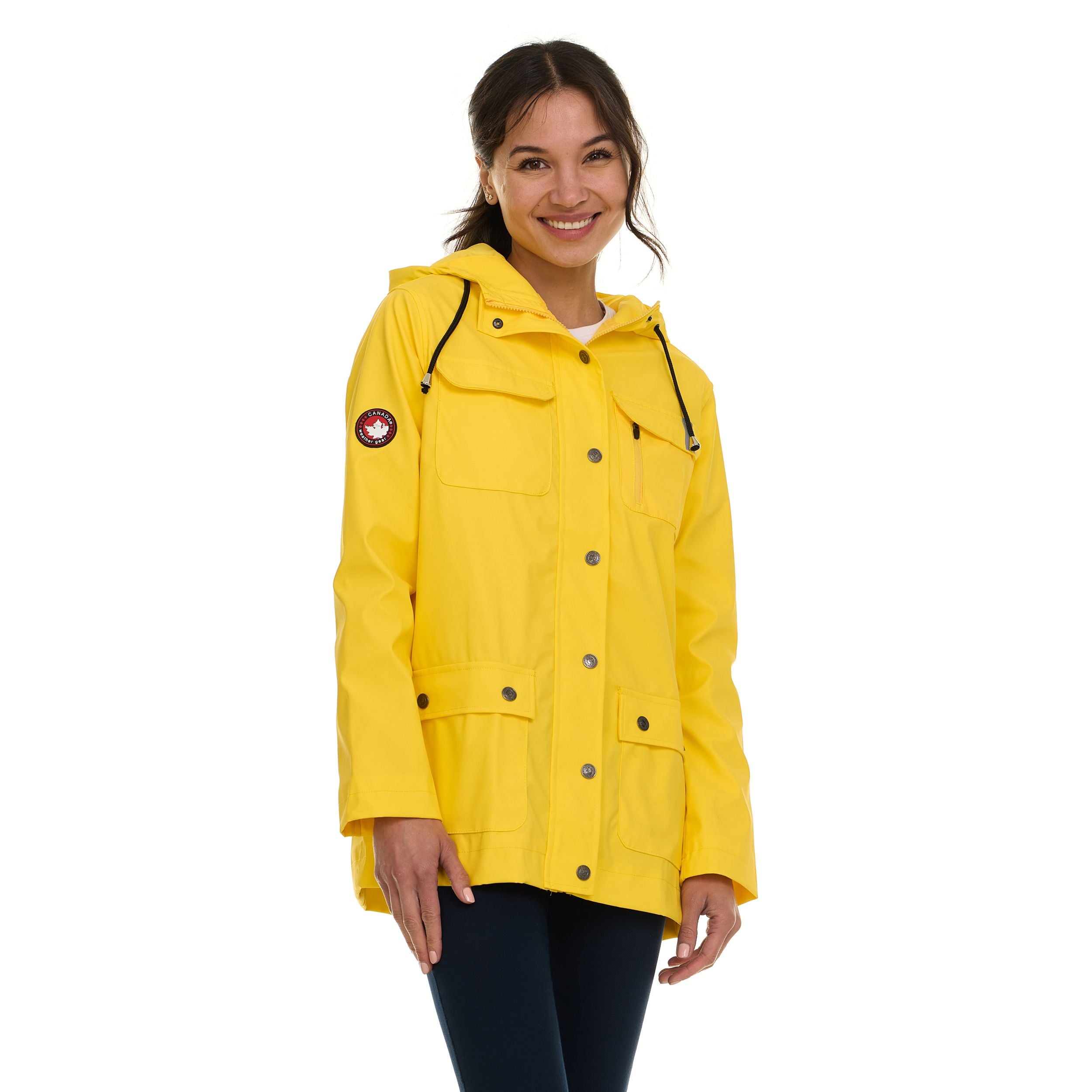 Canada Weather Gear Women's Waterproof Rain Coat with Hood – Lightweight Outdoor Rain Jacket with Front Pockets & Snap Closure