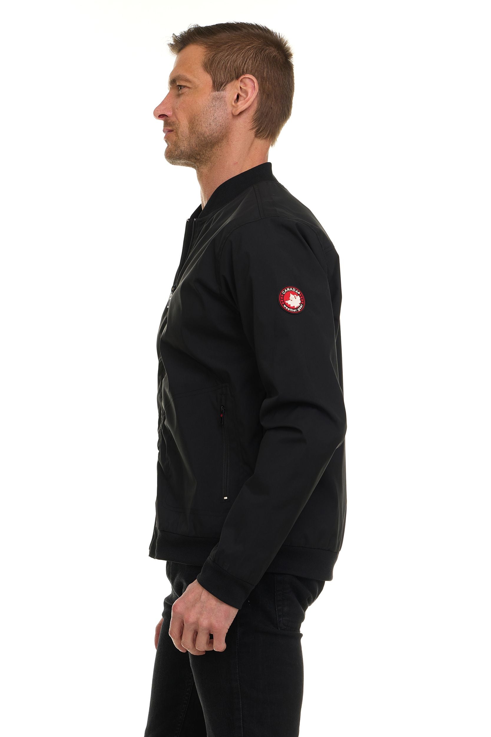 Canada Weather Gear Men’s Water Resistant Microfiber Bomber Jacket – Lightweight Zip-Up Windbreaker with Sleeve Pocket