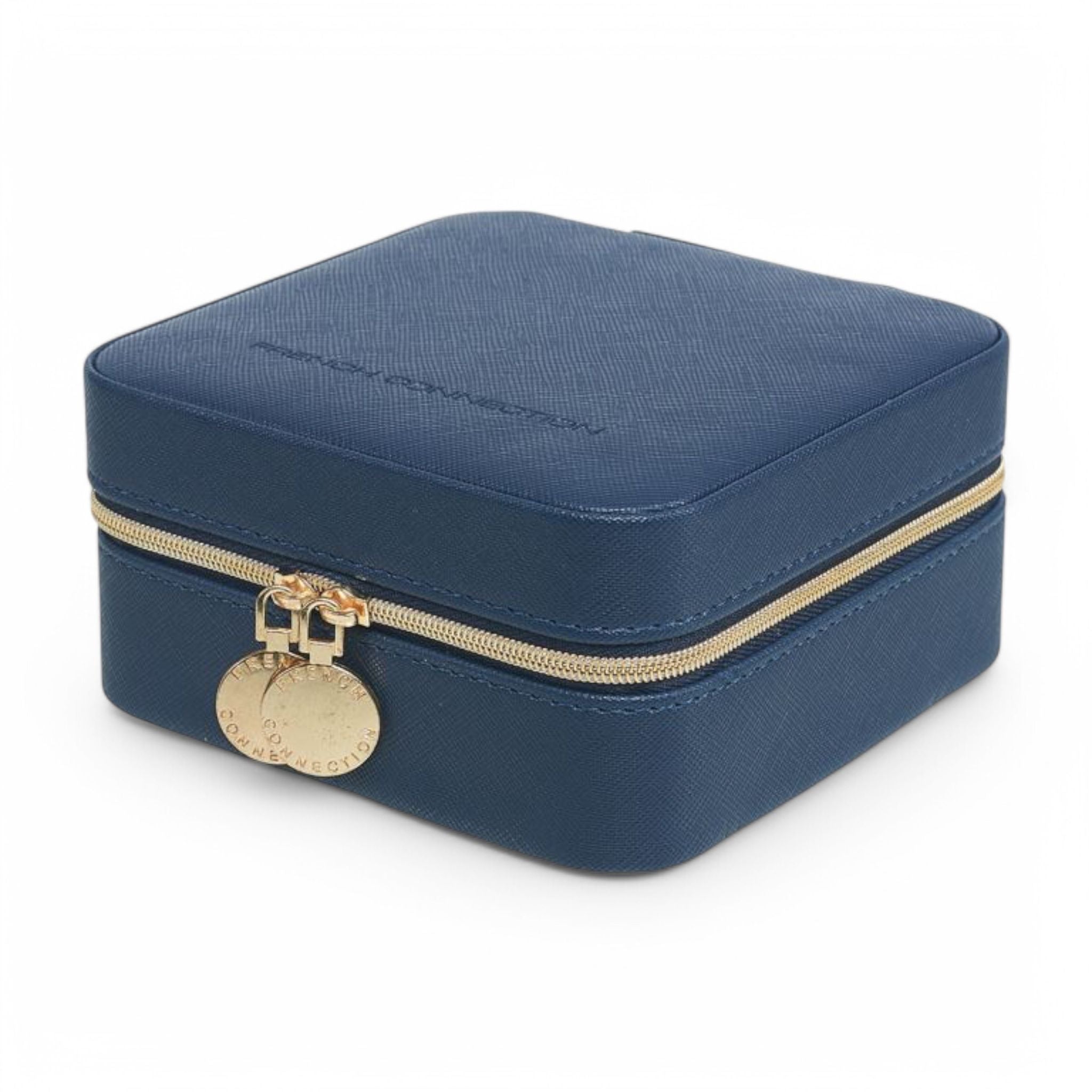 French Connection Large Travel Jewelry Box Organizer with Mirror – Faux Leather Storage for Rings, Earrings, Necklaces & Bracelets