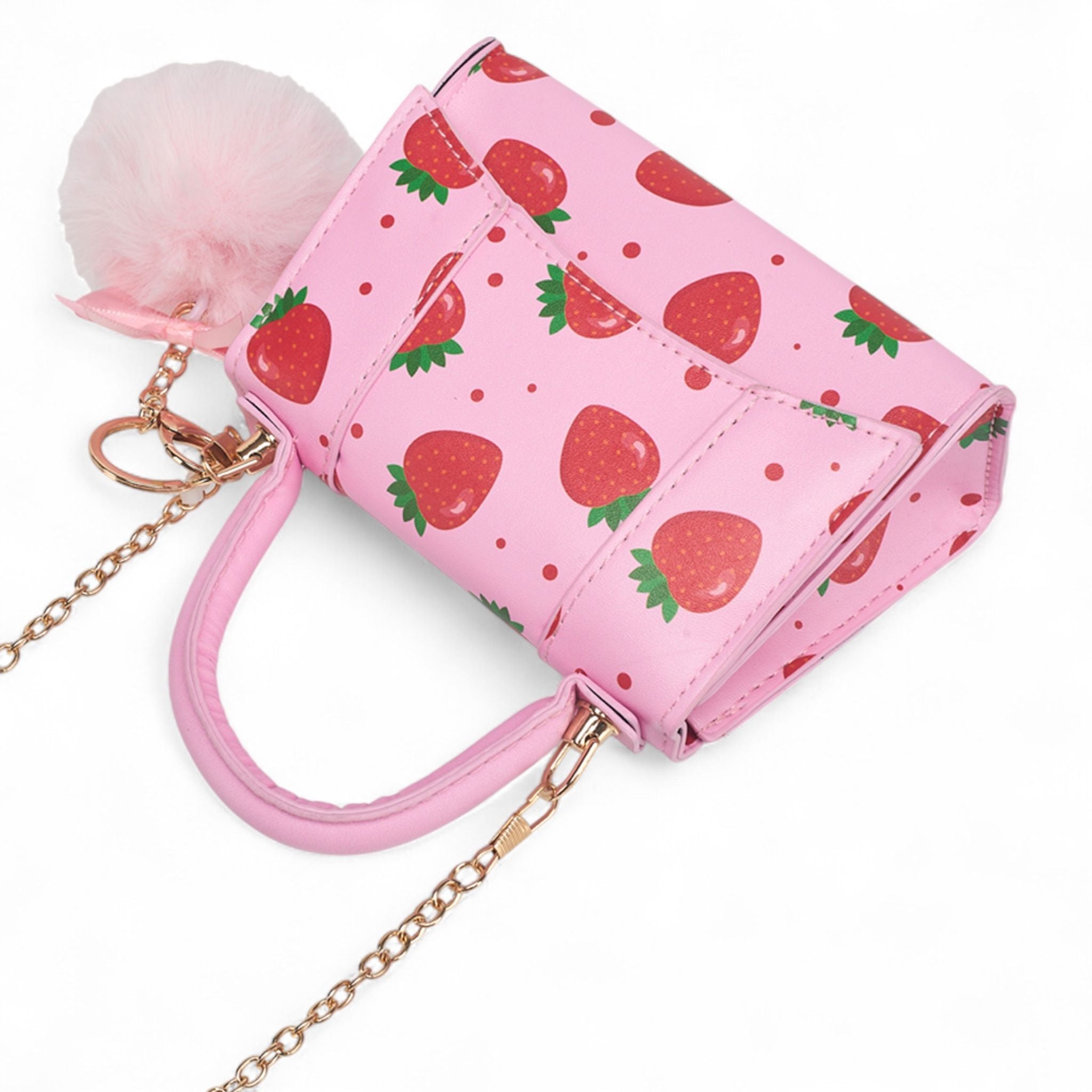 Willow & Ruby Girls' Strawberry Fields Mini Top Handle Bag with Pom Charm