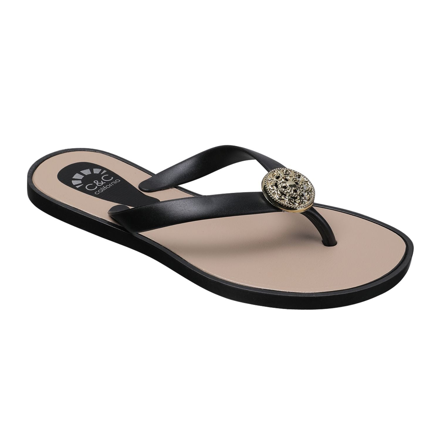 C&C California Women's Gold Medallion Flip Flop Thong Sandal