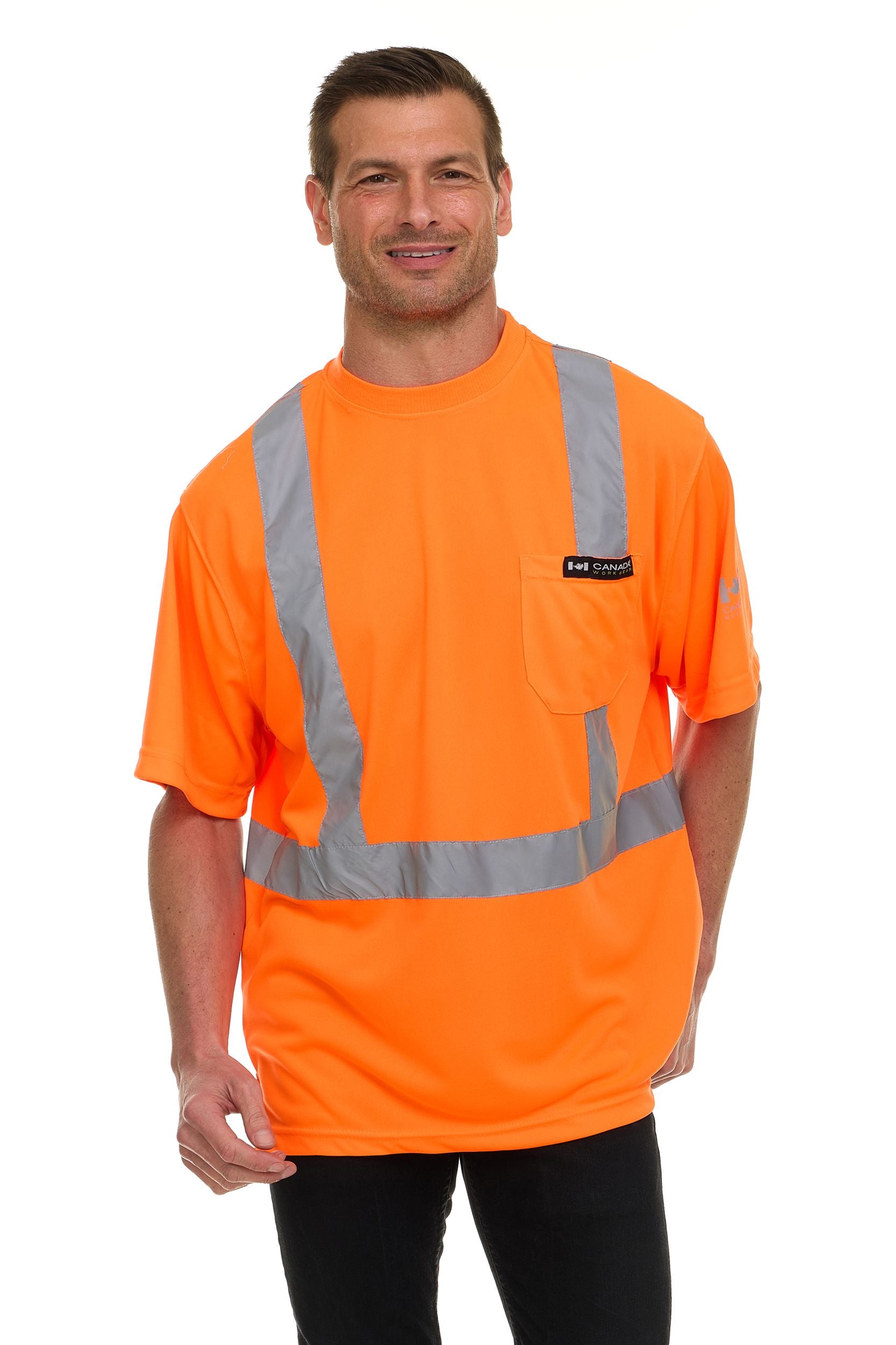 Canada Weather Gear Men’s High Visibility Safety Tee – Reflective Short Sleeve Work Shirt – Lightweight & Breathable