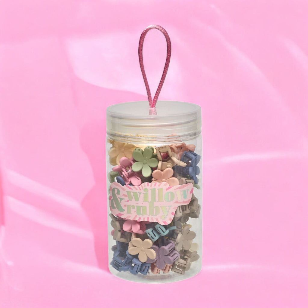 Willow & Ruby Girl's 50-Piece Mini Flower Hair Claw Clips - No-Slip Design - 50pcs
