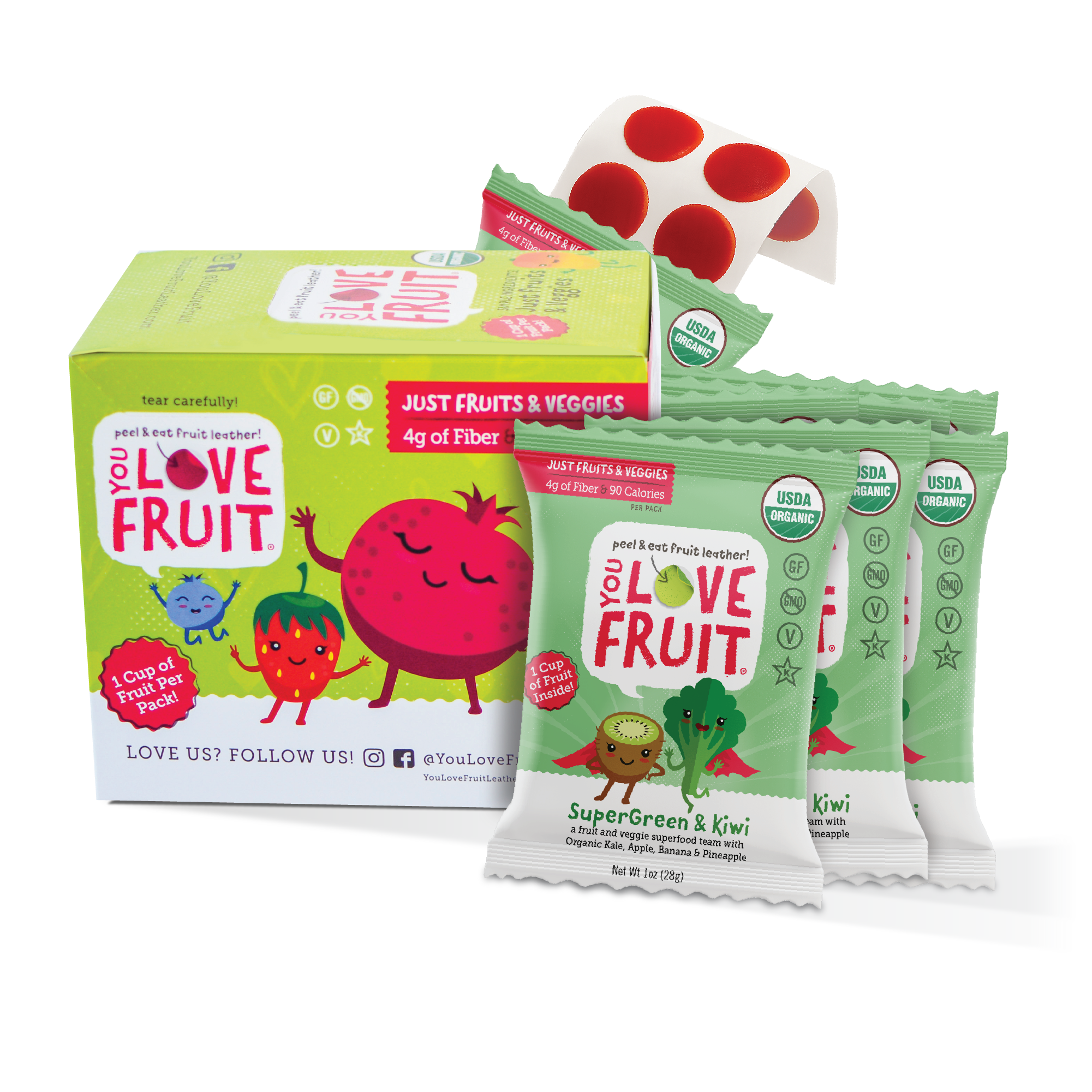 YOU LOVE FRUIT Organic Fruit Snacks — 1 oz Pouches, Pack of 12