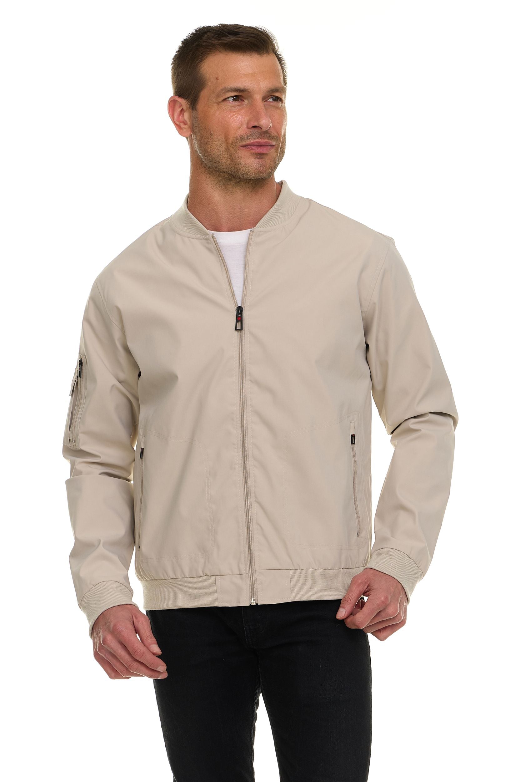 Canada Weather Gear Men’s Water Resistant Microfiber Bomber Jacket – Lightweight Zip-Up Windbreaker with Sleeve Pocket