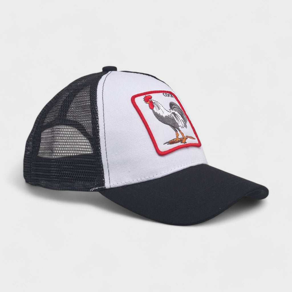 Vintage Trucker Cap for Men - Rooster & Lion Patch Mesh Back Baseball Hats
