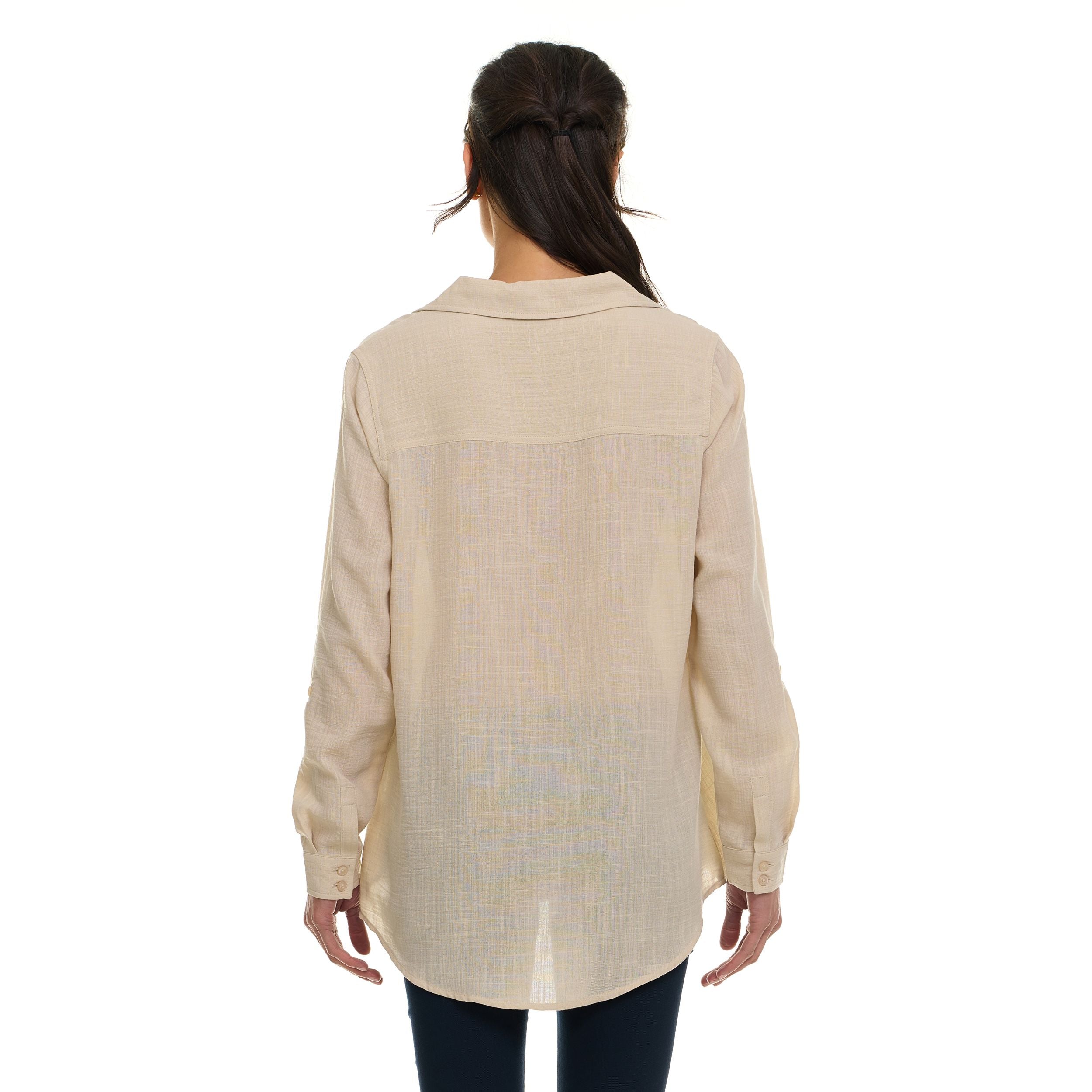 Super Triple Goose Women’s Linen Long Sleeve Button-Down Shirt – Lightweight Casual Collared Top with Pocket