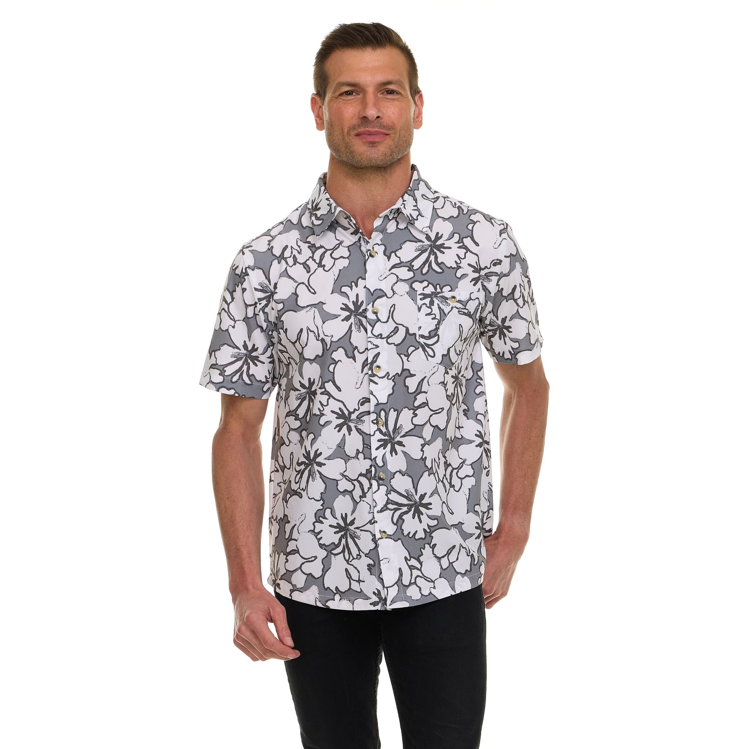 Canada Weather Gear Men’s Short Sleeve Button-Down Shirt – Casual Lightweight Printed Shirt with Chest Pocket