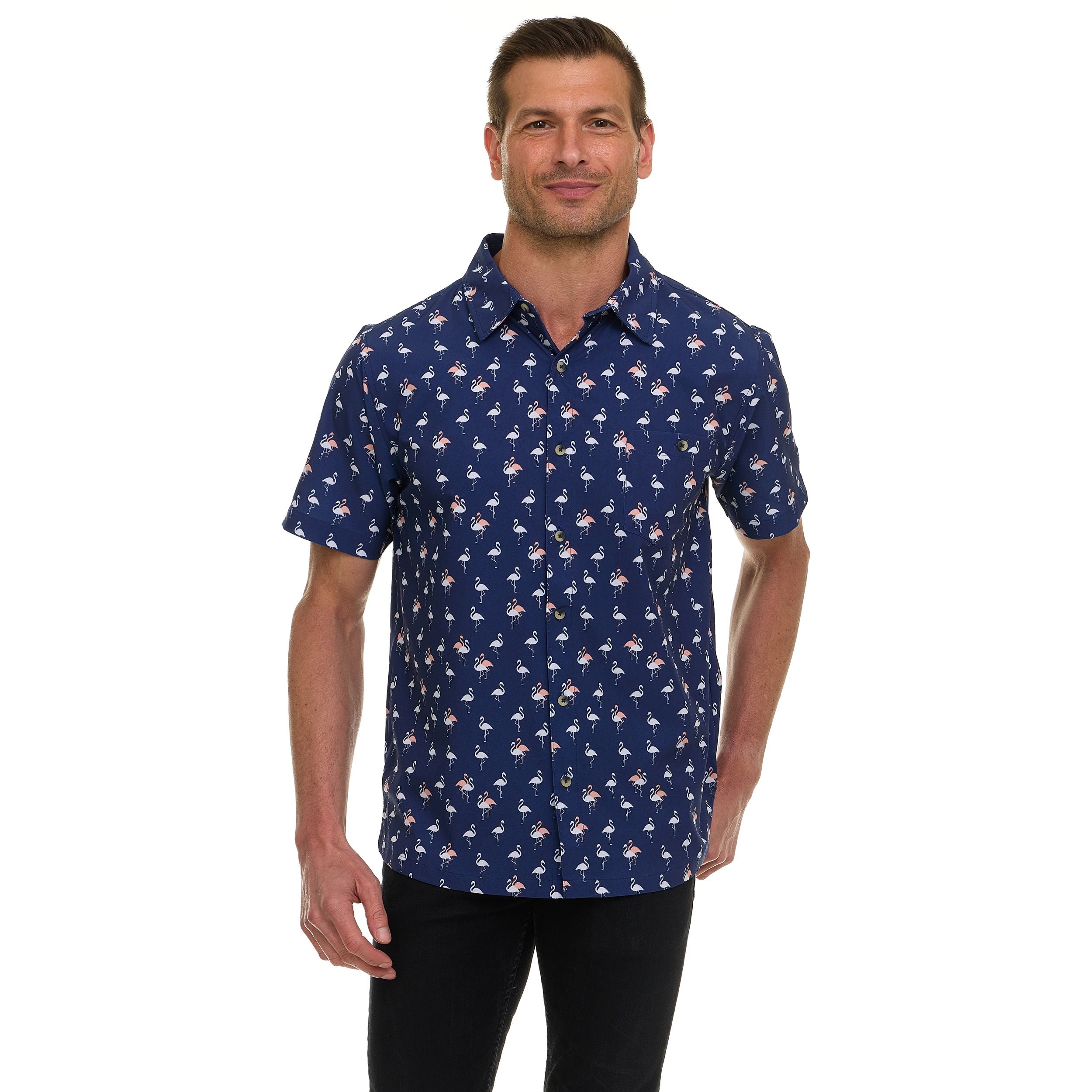 Canada Weather Gear Men's Short Sleeve Button-Up Shirt – Tropical Printed Casual Summer Shirt