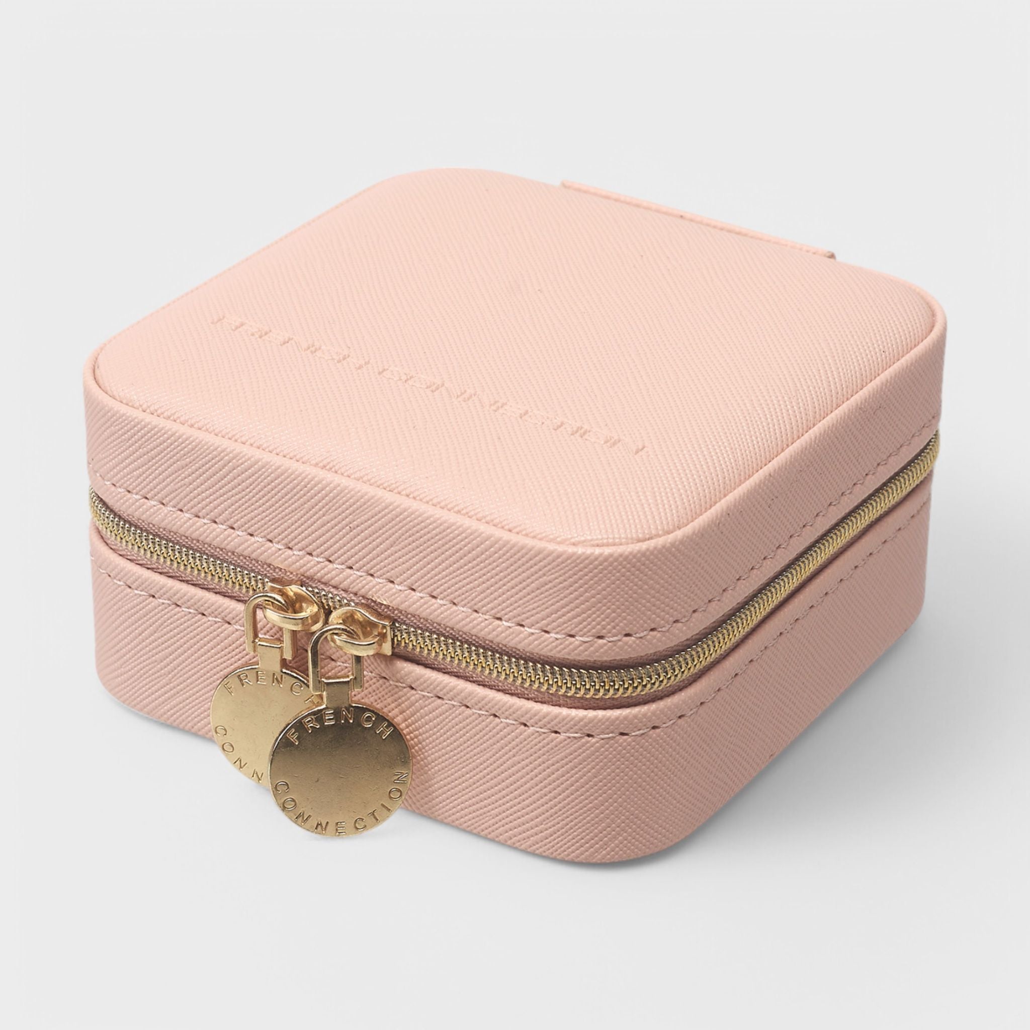 French Connection Small Travel Accessory Organizer with Mirror – Compact Jewelry Storage Box, Faux Leather
