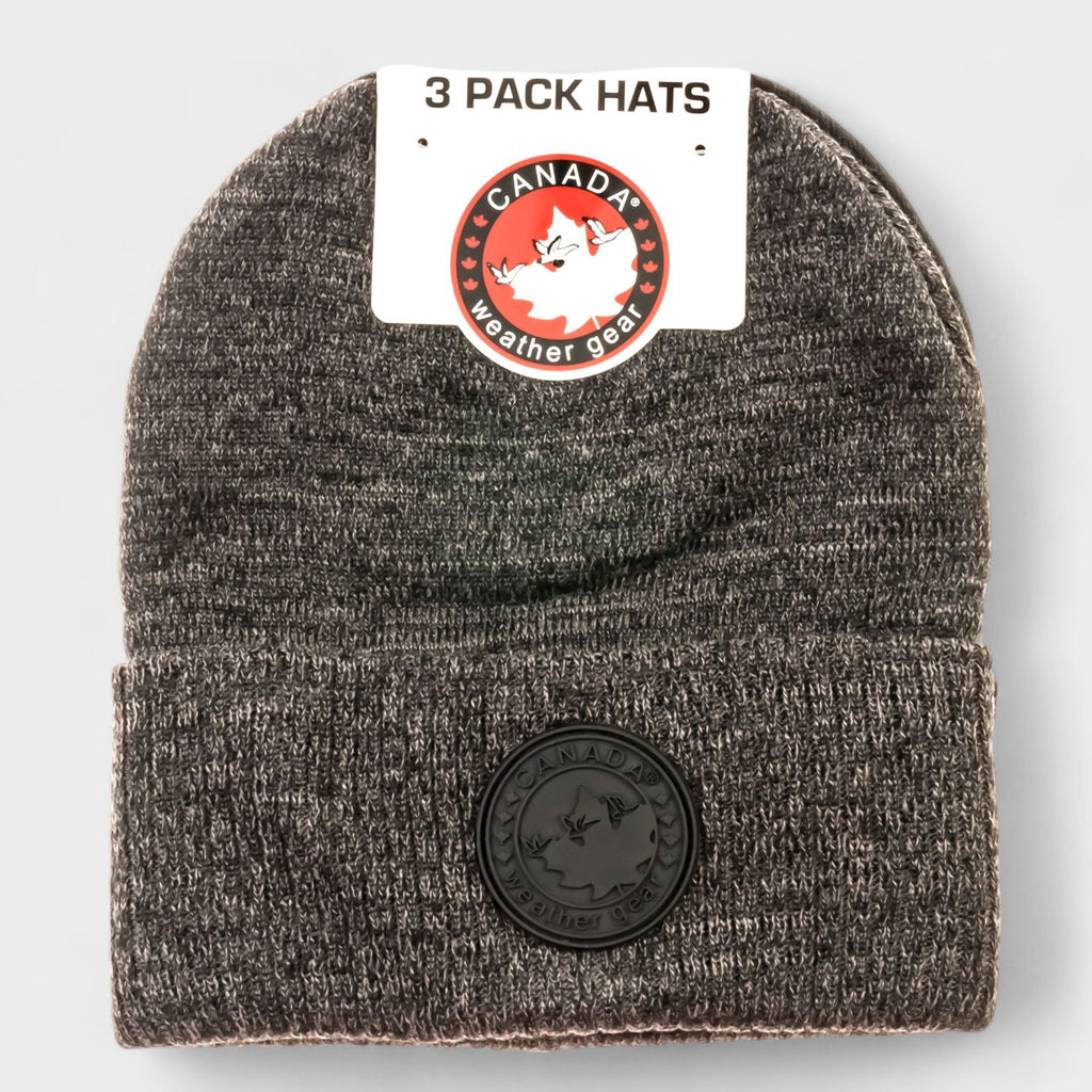 Canada Weather Gear Men's 3-Pack Knit Beanie Hats - Warm Winter Skull Cap Beanies