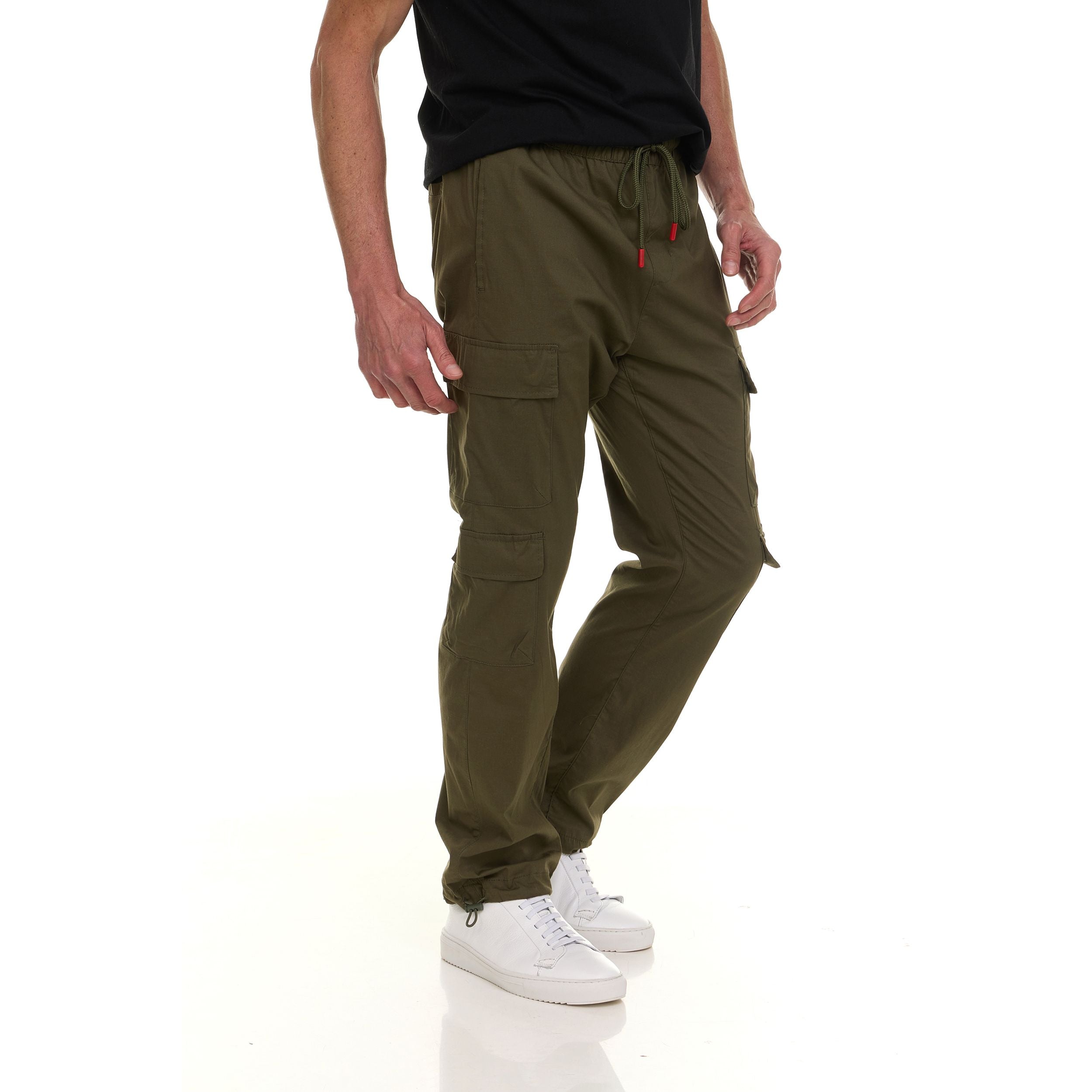 Canada Weather Gear Men’s 4-Pocket Lightweight Cargo Pants – Elastic Waistband with Drawstring, Adjustable Hem, Relaxed Fit