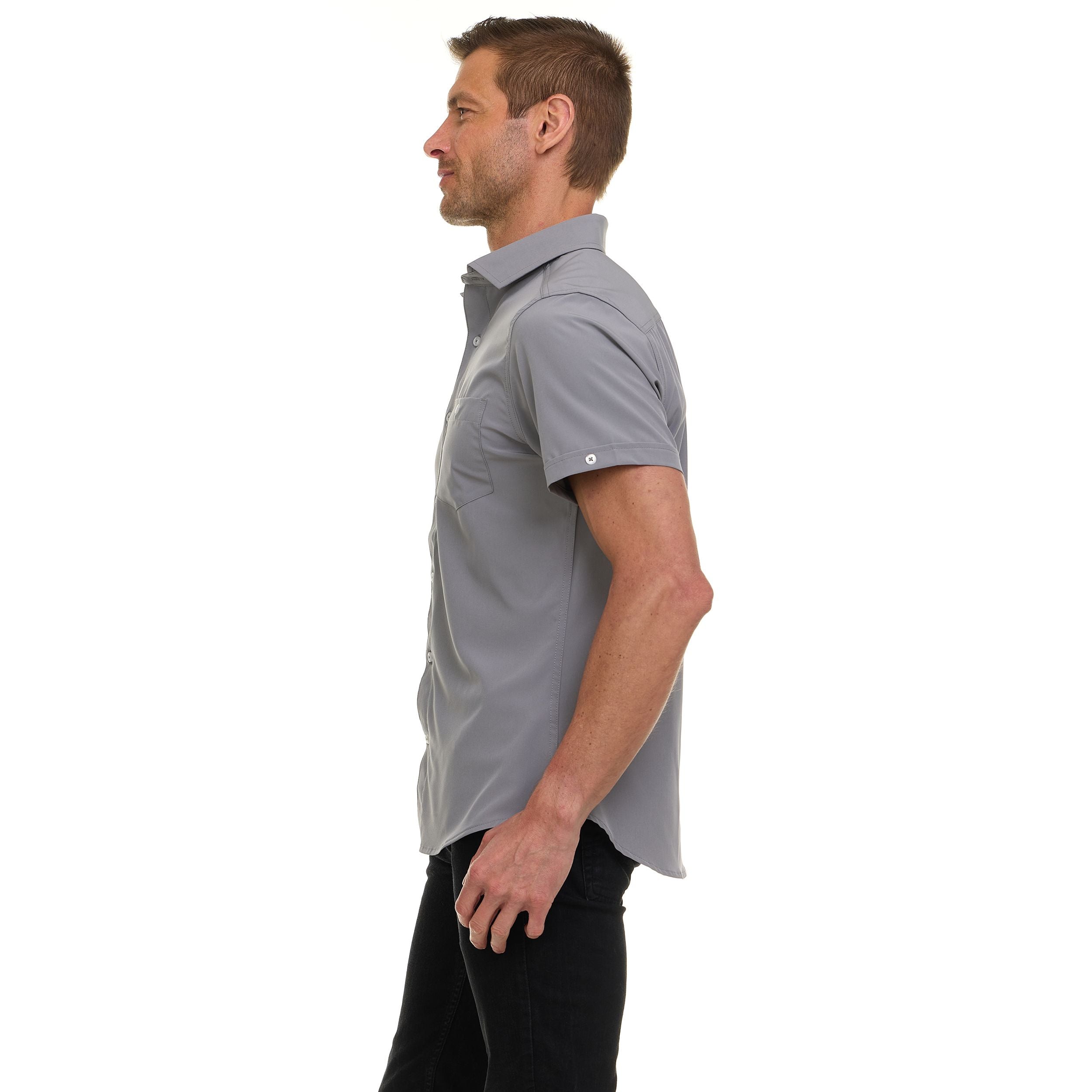 Canada Weather Gear Men’s Short Sleeve Button-Up Shirt – Stretch Dress Shirt – Wrinkle Resistant, Moisture Wicking