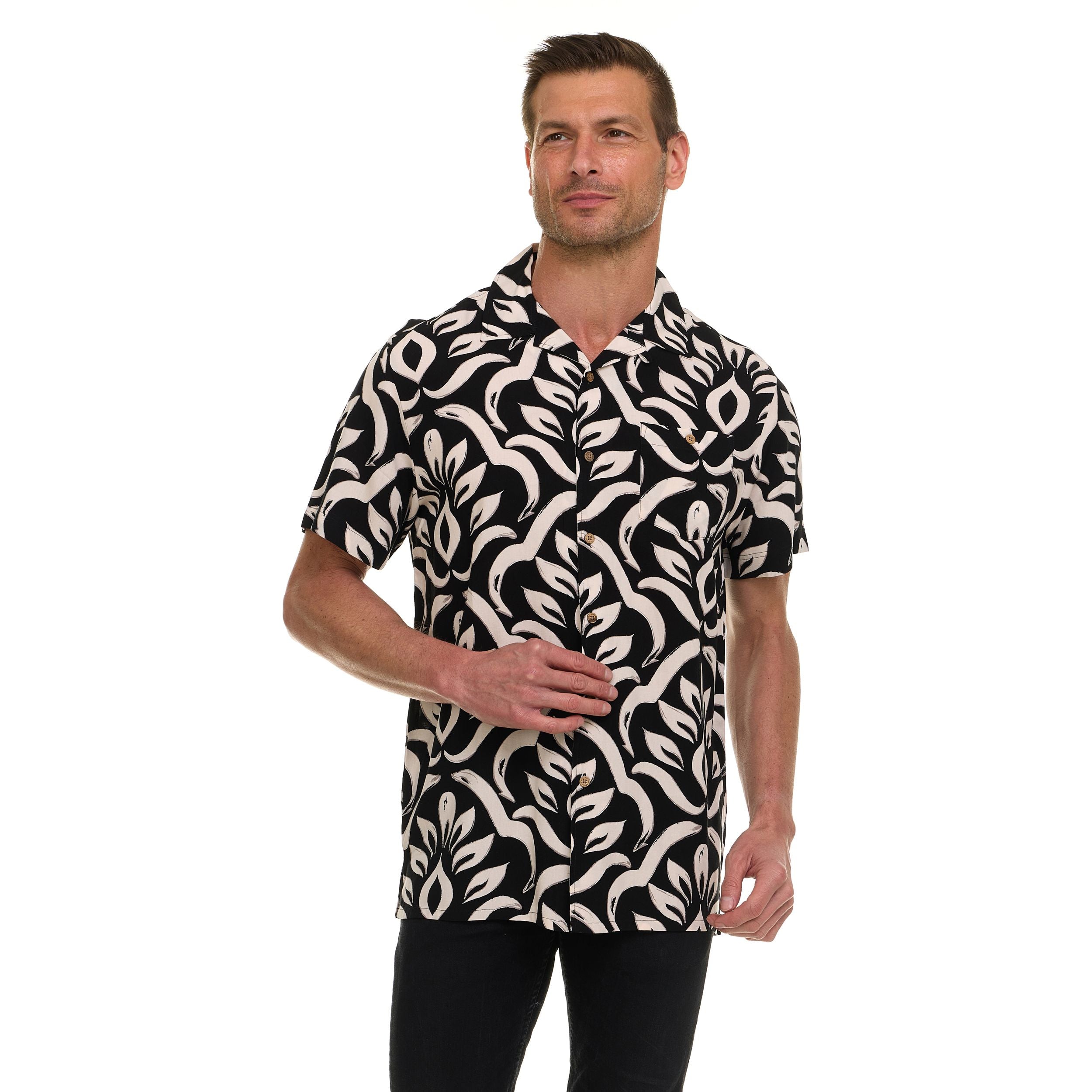 Super Triple Goose Men’s Printed Rayon Camp Collar Shirt - Soft Feel, Moisture-Wicking, Easy Care