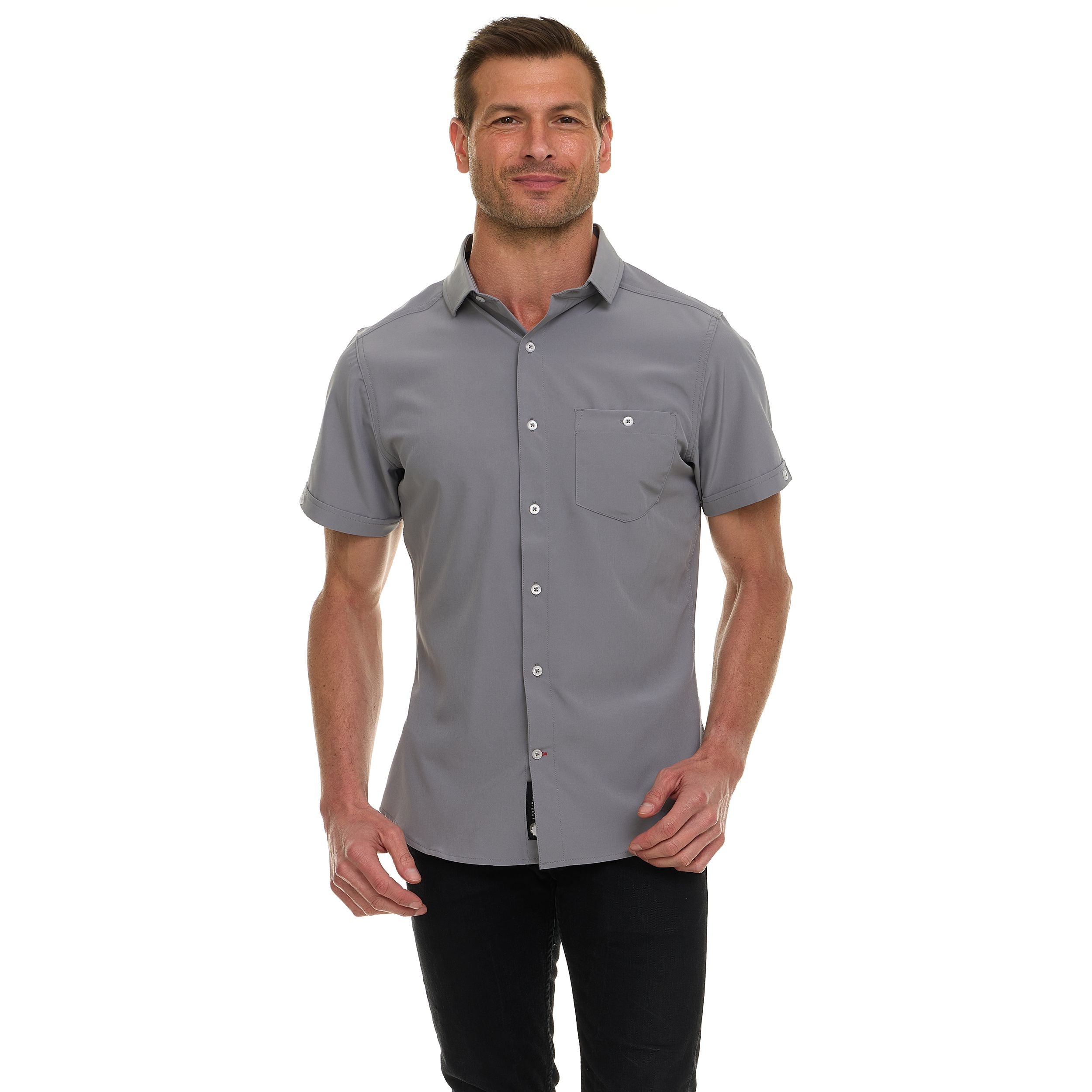 Canada Weather Gear Men’s Short Sleeve Button-Up Shirt – Stretch Dress Shirt – Wrinkle Resistant, Moisture Wicking