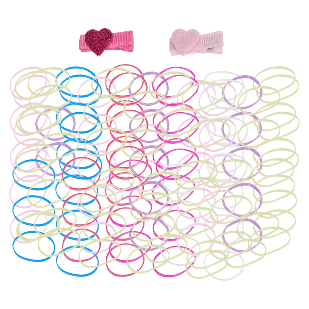 Simply Petals 1000pc Girls' Hair Elastics Accessory Gift Set with Har Ties Elastics & Glitter Heart Clips for Kids
