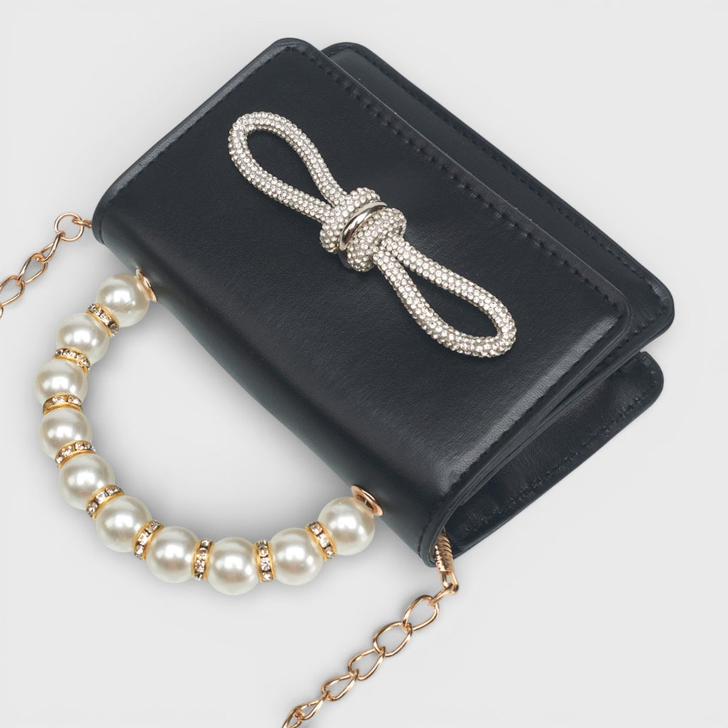 Willow & Ruby Girls' Mini Pearl Handle Crossbody Bag with Rhinestone Bow