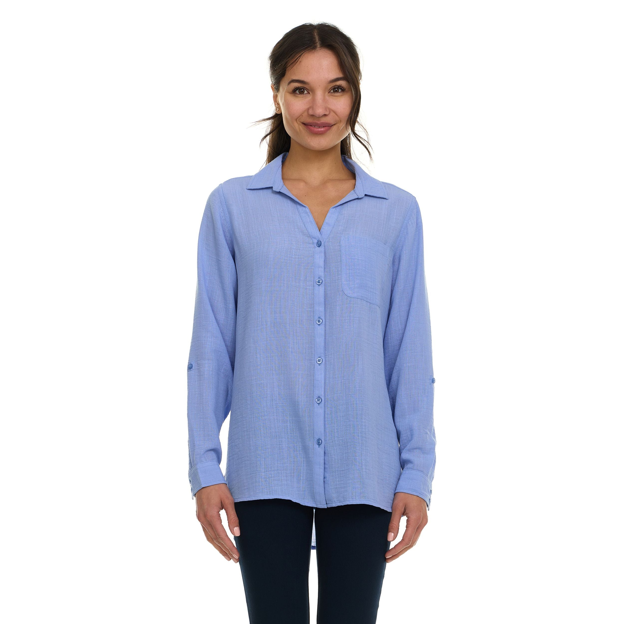 Super Triple Goose Women’s Linen Long Sleeve Button-Down Shirt – Lightweight Casual Collared Top with Pocket