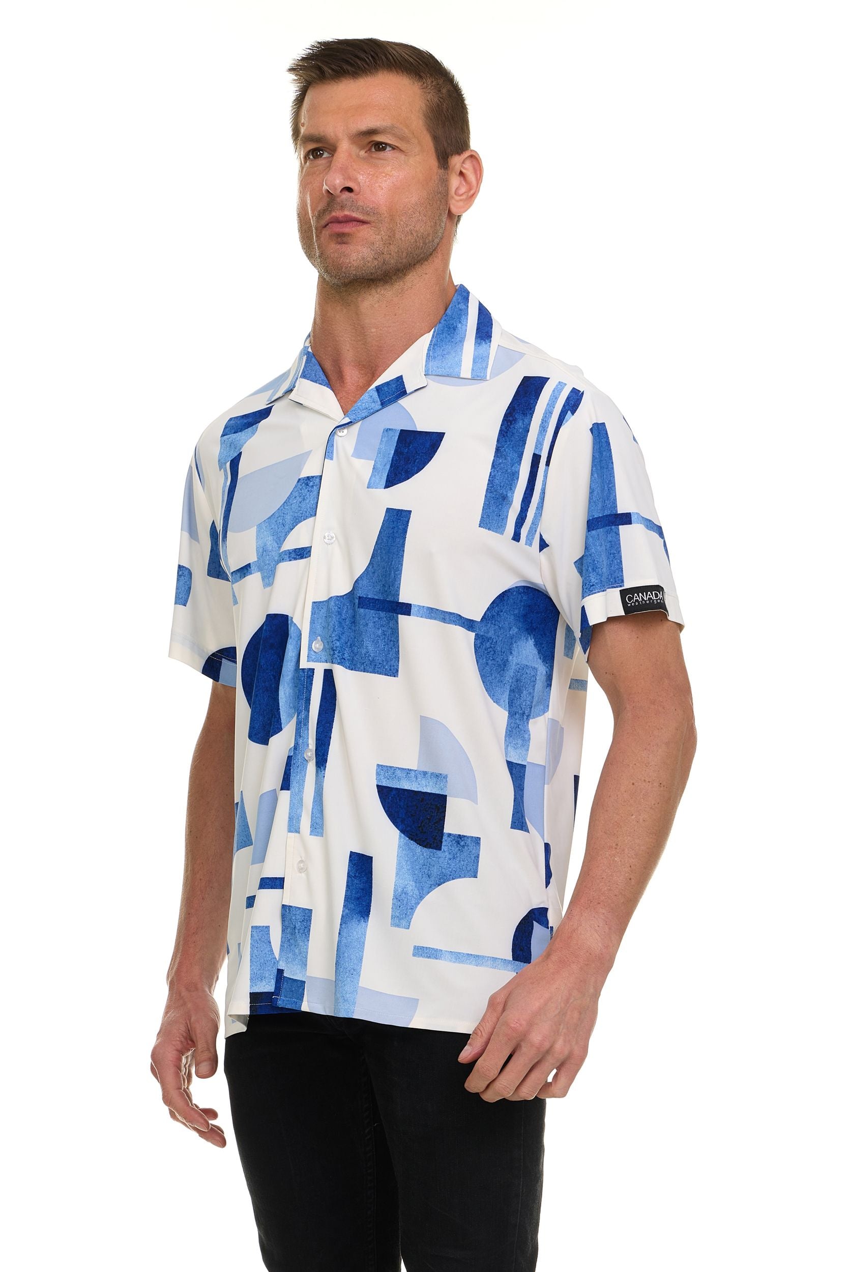 Canada Weather Gear Men’s Printed Camp Collar Shirt – , Super Stretch, 4-Way Stretch, Moisture Wicking, Wrinkle Resistant