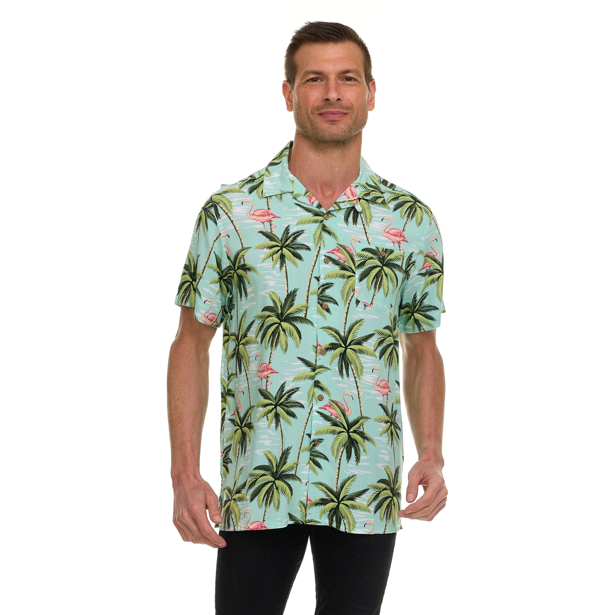 Super Triple Goose Men’s Short Sleeve Button Down Aloha Shirt – Soft Feel, Moisture Wicking, Easy Care