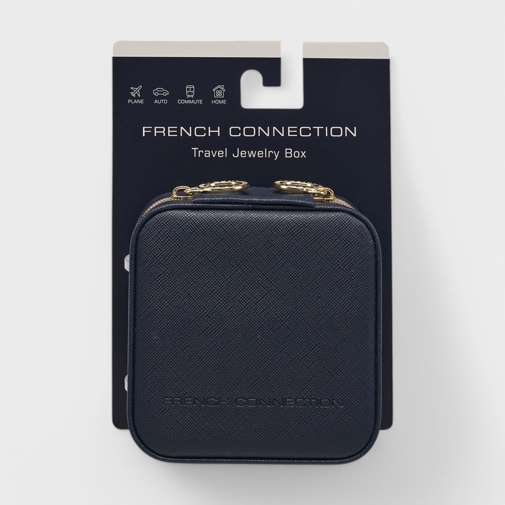 French Connection Small Travel Accessory Organizer with Mirror – Compact Jewelry Storage Box, Faux Leather
