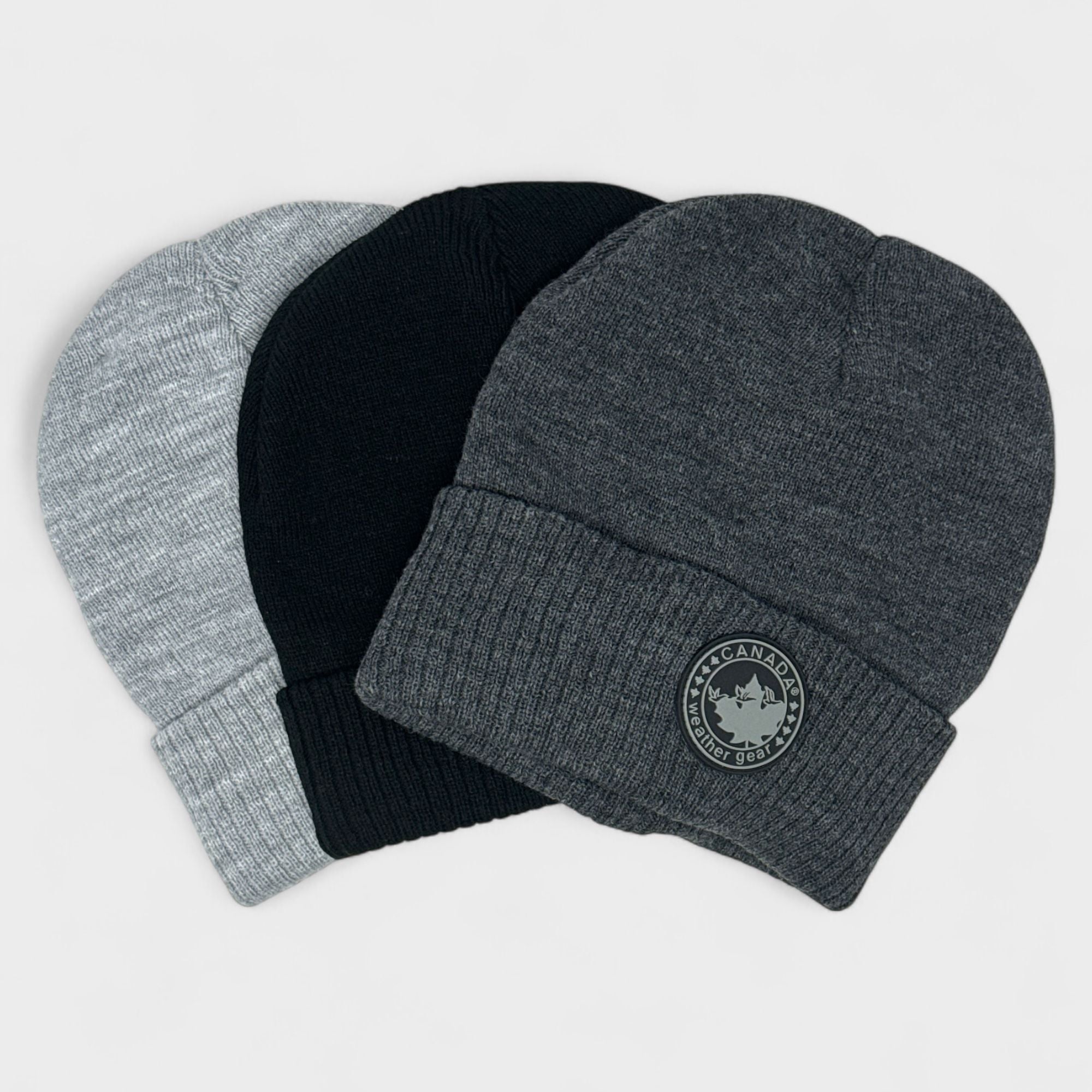 Canada Weather Gear Boys 3-Pack Beanie - Winter Knit Hat Set  - Warm, Stylish & Comfortable Kids Beanies for Cold Weather