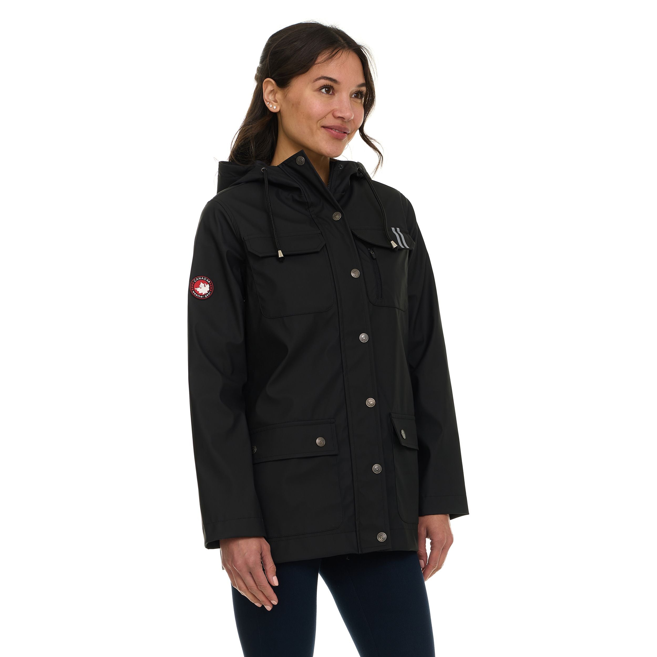 Canada Weather Gear Women's Waterproof Rain Coat with Hood – Lightweight Outdoor Rain Jacket with Front Pockets & Snap Closure