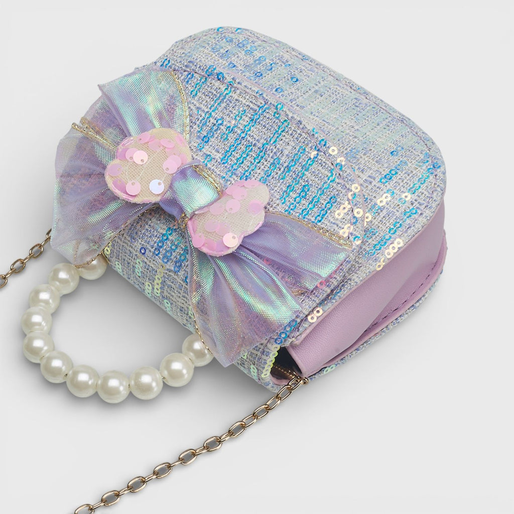 Willow & Ruby Girls' Iridescent Bow Sequin Top Handle Crossbody Bag - Purple/Blue