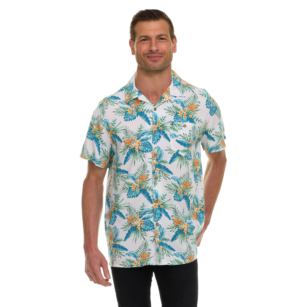 Super Triple Goose Men’s Short Sleeve Button Down Aloha Shirt – Soft Feel, Moisture Wicking, Easy Care