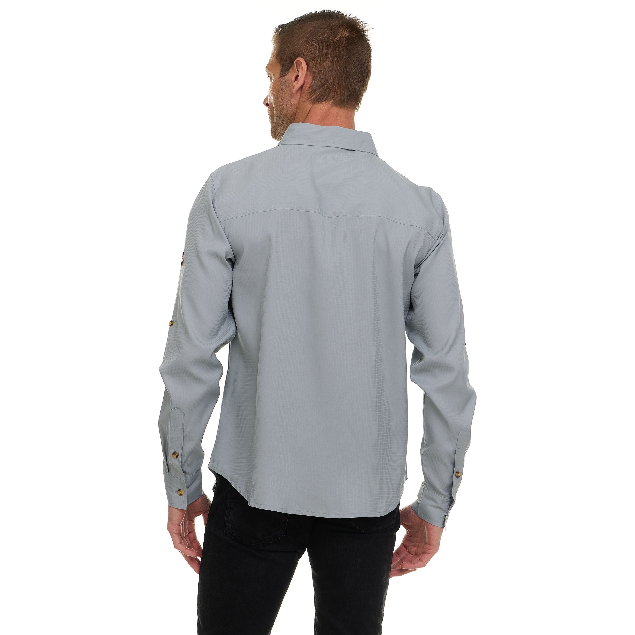 Canada Weather Gear Men’s Long Sleeve Ripstop Shirt – Roll-Up Sleeves, Dual Chest Pockets, Outdoor Lightweight Button-Down
