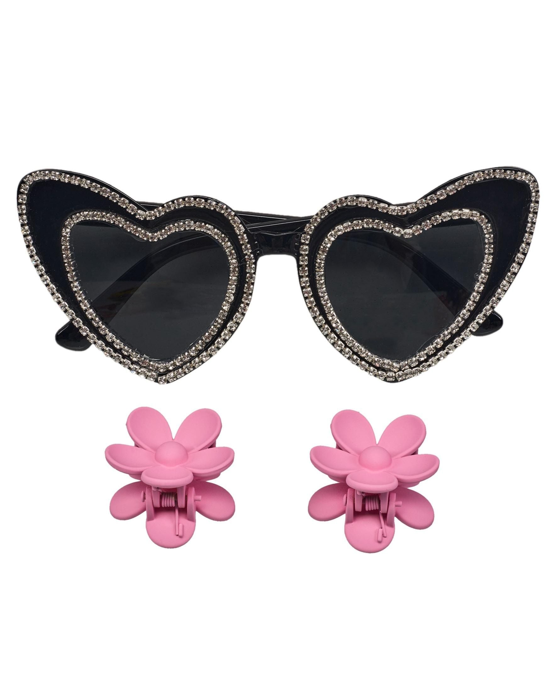 Willow & Ruby Kid's Fun Sunglasses with Hair Clip Set for Girls - Sunnies & Claws in Strawberry