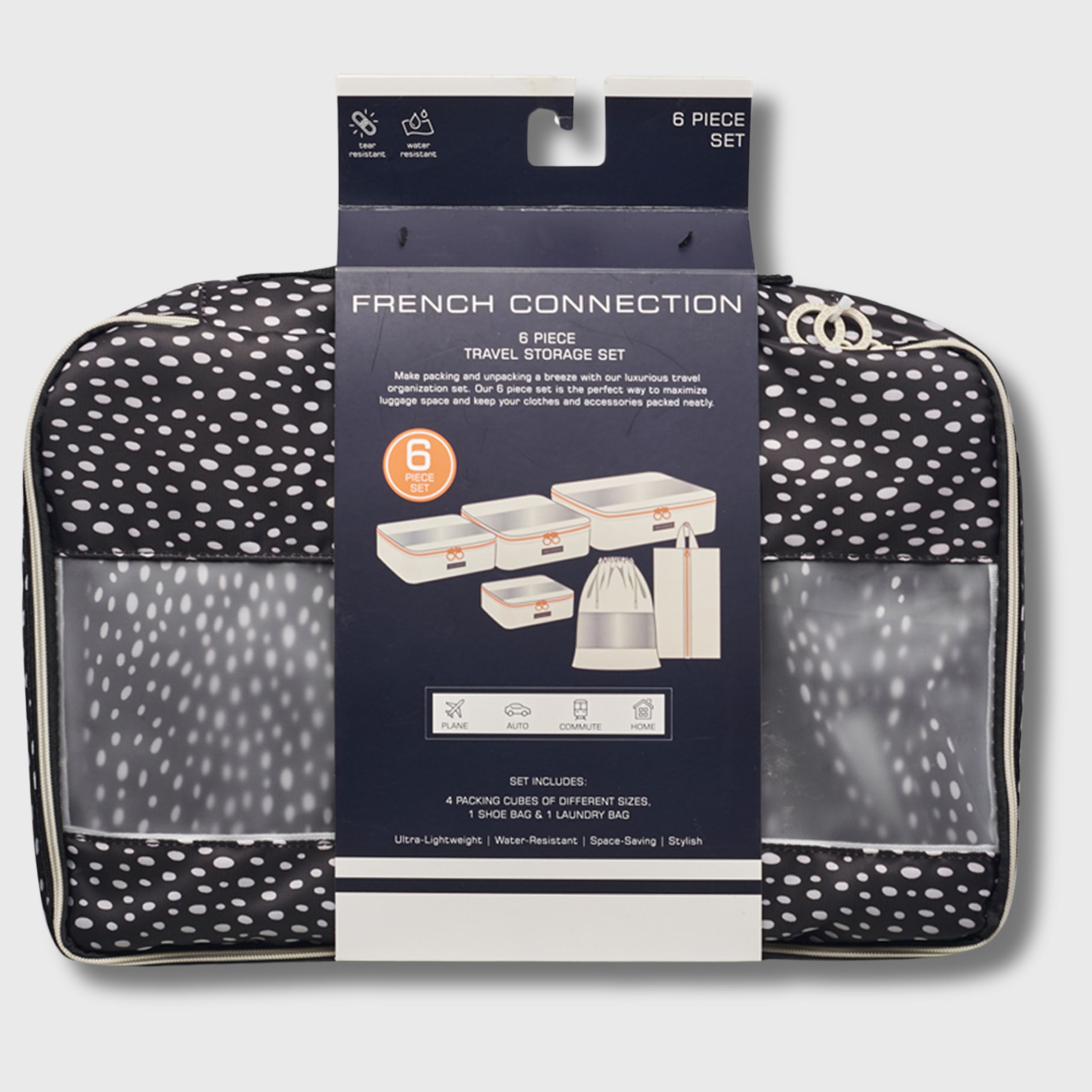 French Connection 6pc Packing Cube Set - Travel Storage Set (Polka Dot)