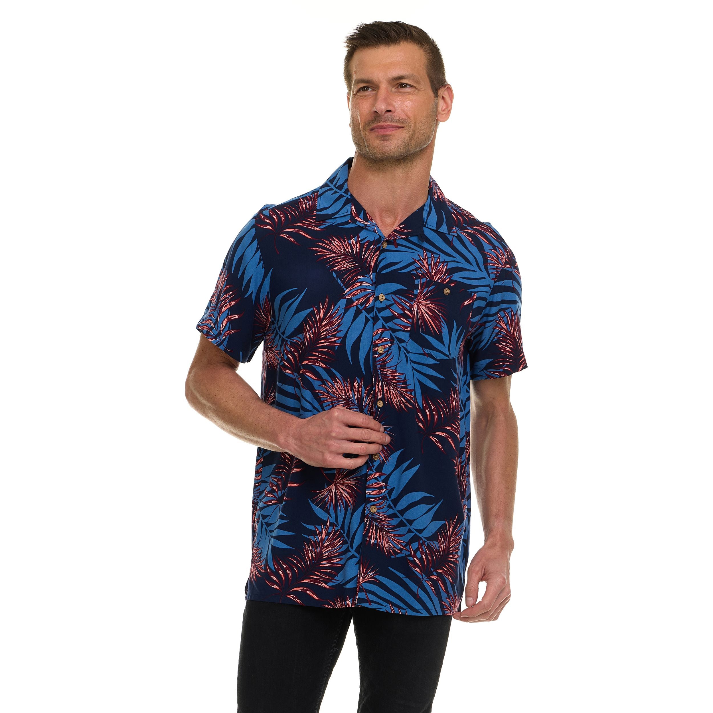 Super Triple Goose Men’s Short Sleeve Button Down Aloha Shirt – Soft Feel, Moisture Wicking, Easy Care