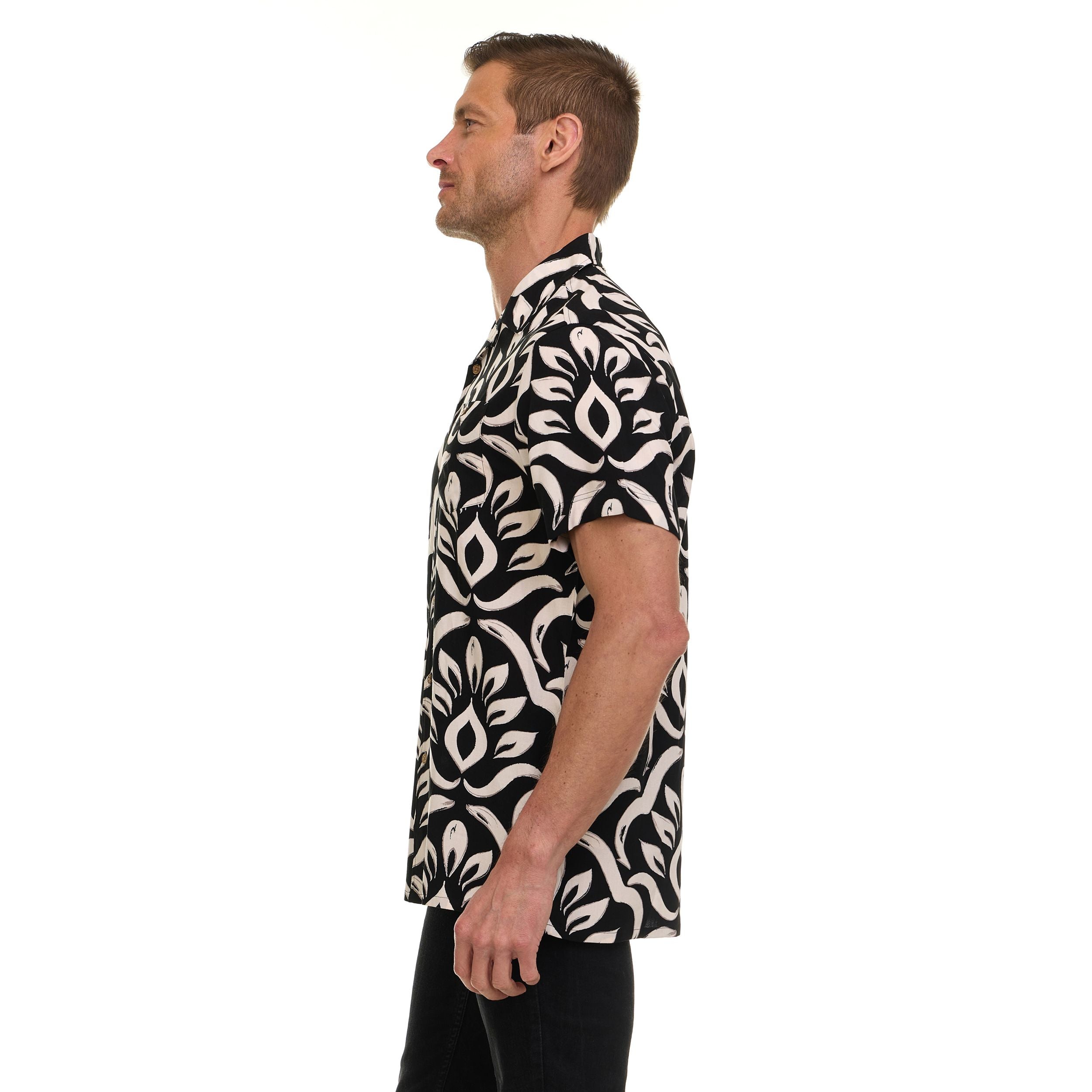 Super Triple Goose Men’s Printed Rayon Camp Collar Shirt - Soft Feel, Moisture-Wicking, Easy Care