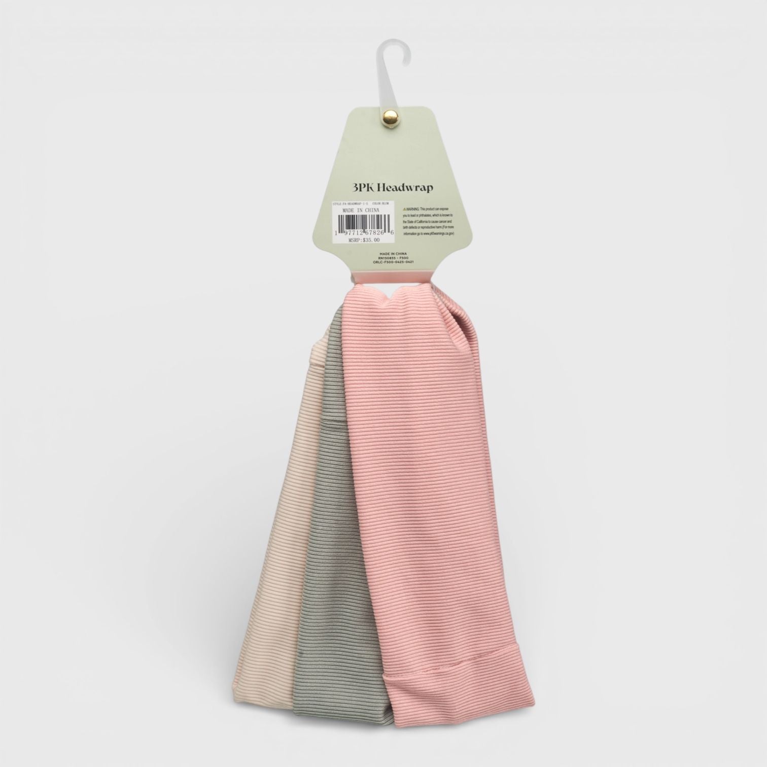 Hair Essentials 3pk Ribbed Headwraps in Pink, Gray, Off-White