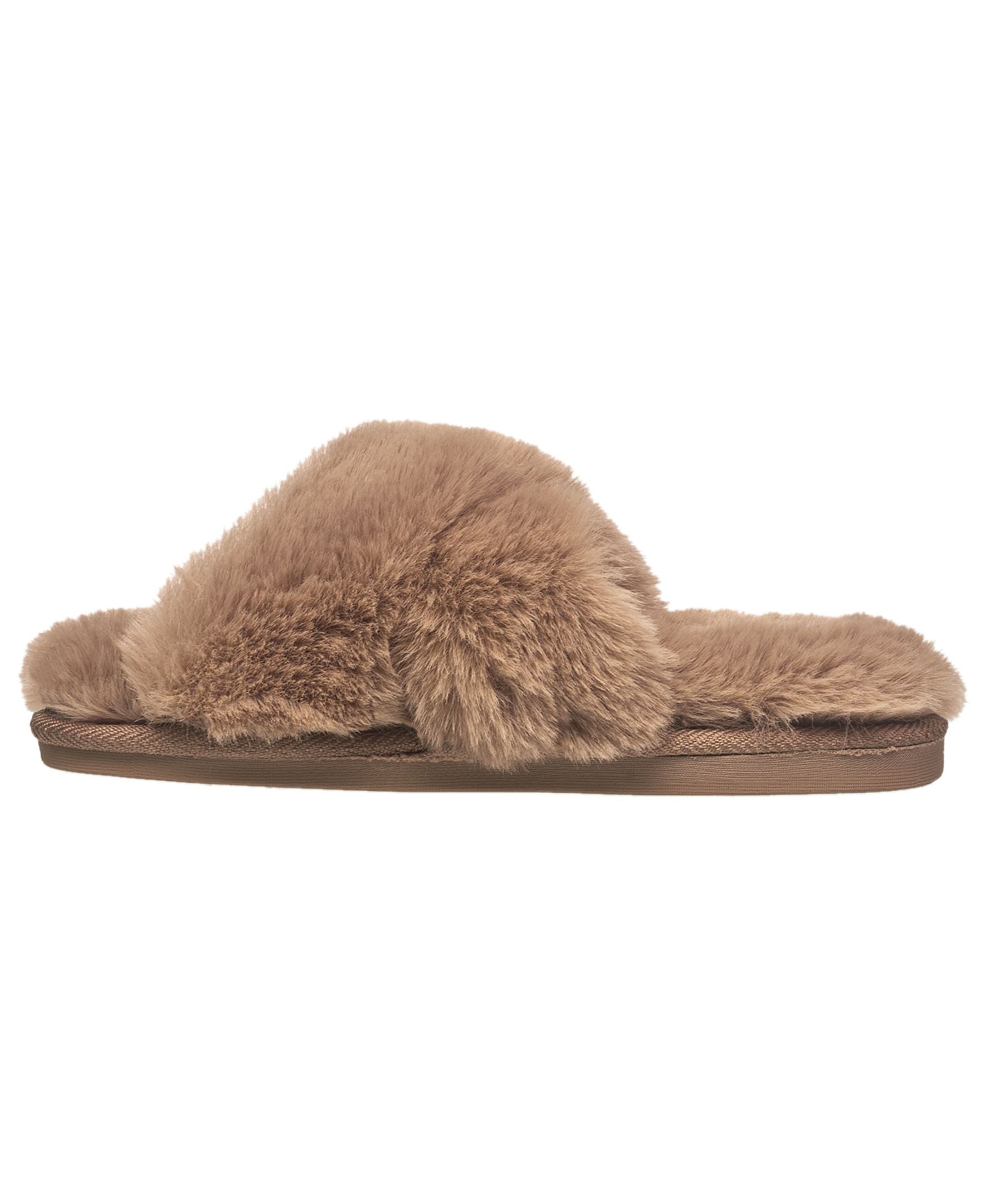 Aeropostale Women's Fuzzy Criss Cross House Slippers with Cushioned Comfort in Black