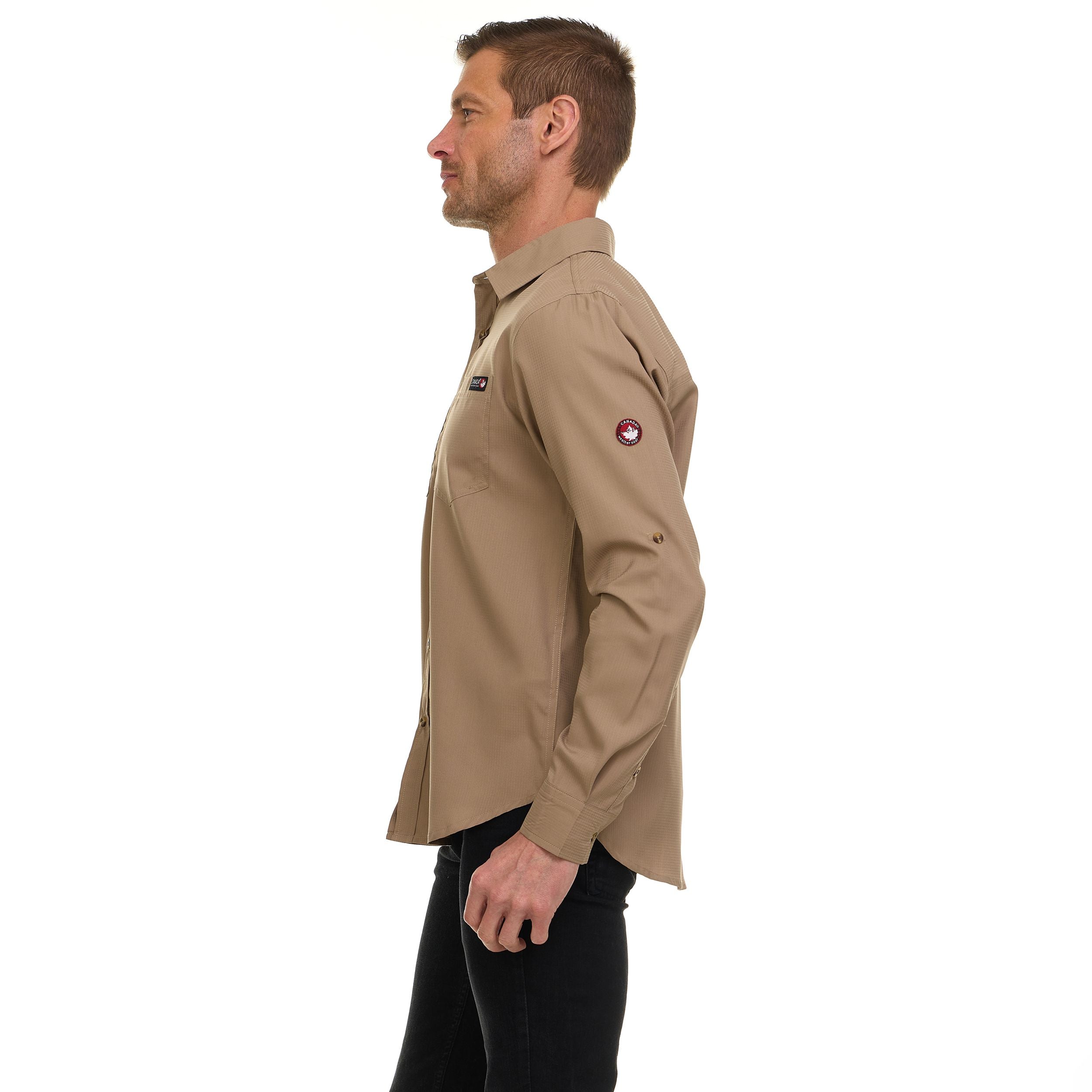Canada Weather Gear Men’s Long Sleeve Ripstop Shirt – Roll-Up Sleeves, Dual Chest Pockets, Outdoor Lightweight Button-Down