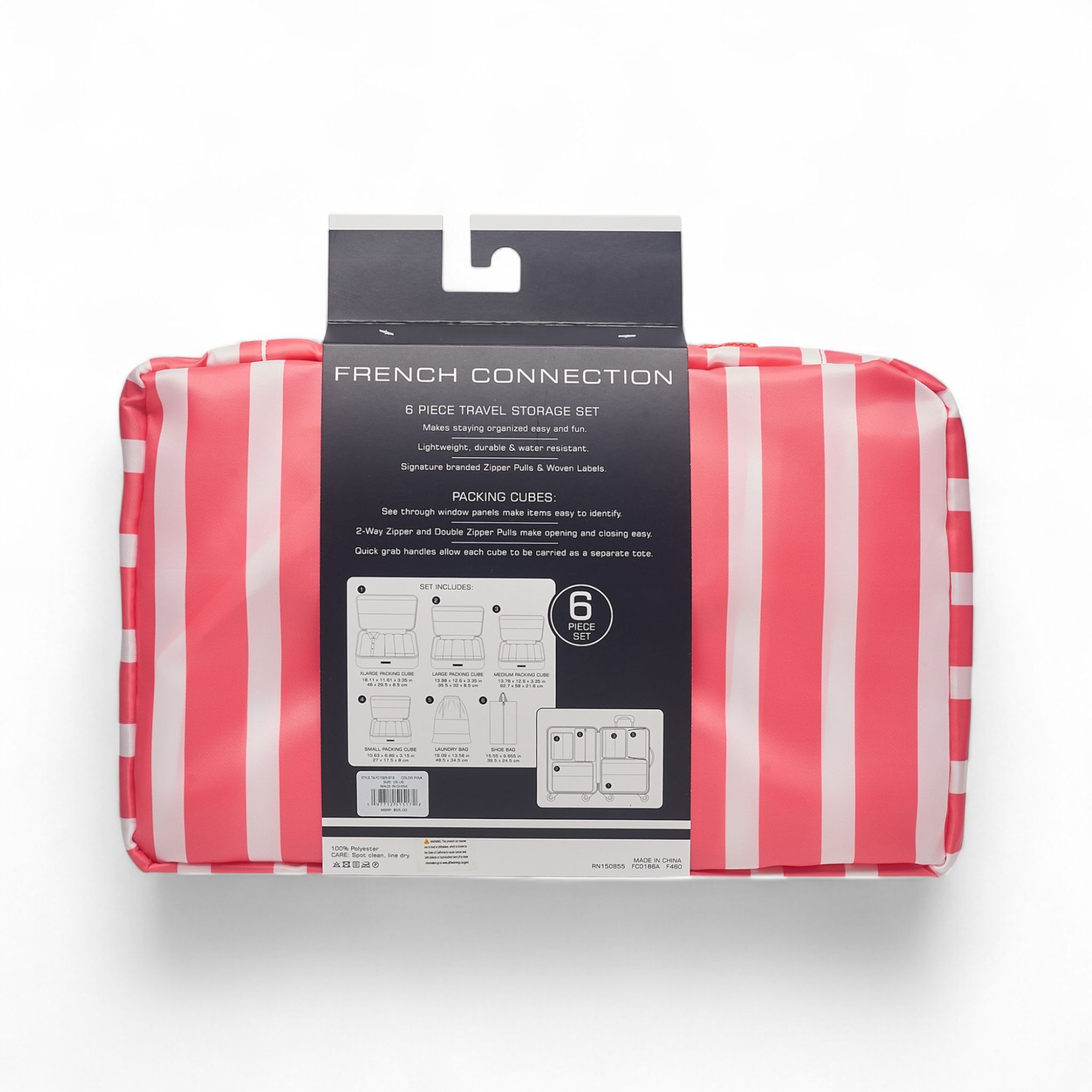 French Connection 6pc Packing Cube Set - Travel Storage Organizer Set for Luggage (Striped)
