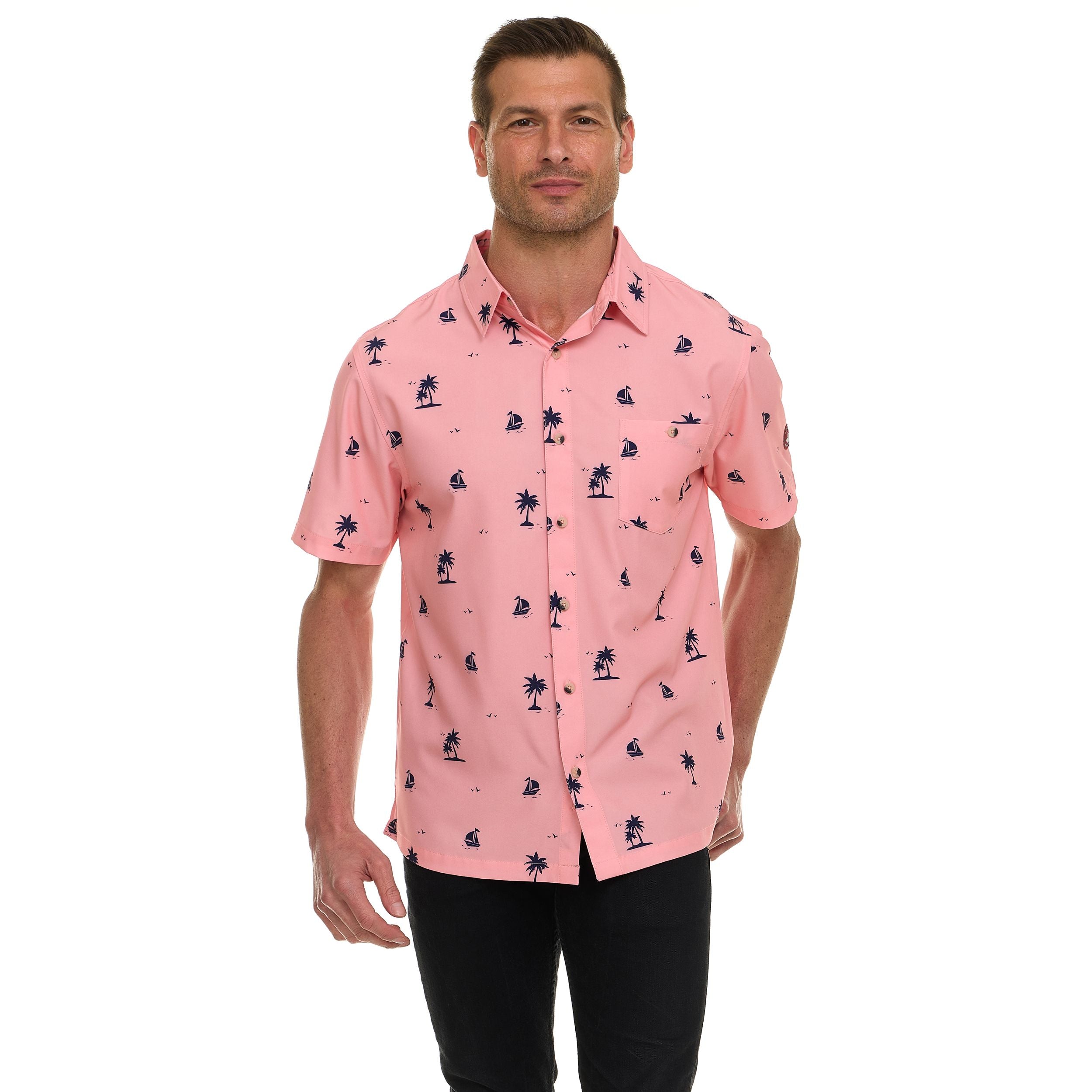 Canada Weather Gear Men's Short Sleeve Button-Up Shirt – Tropical Printed Casual Summer Shirt
