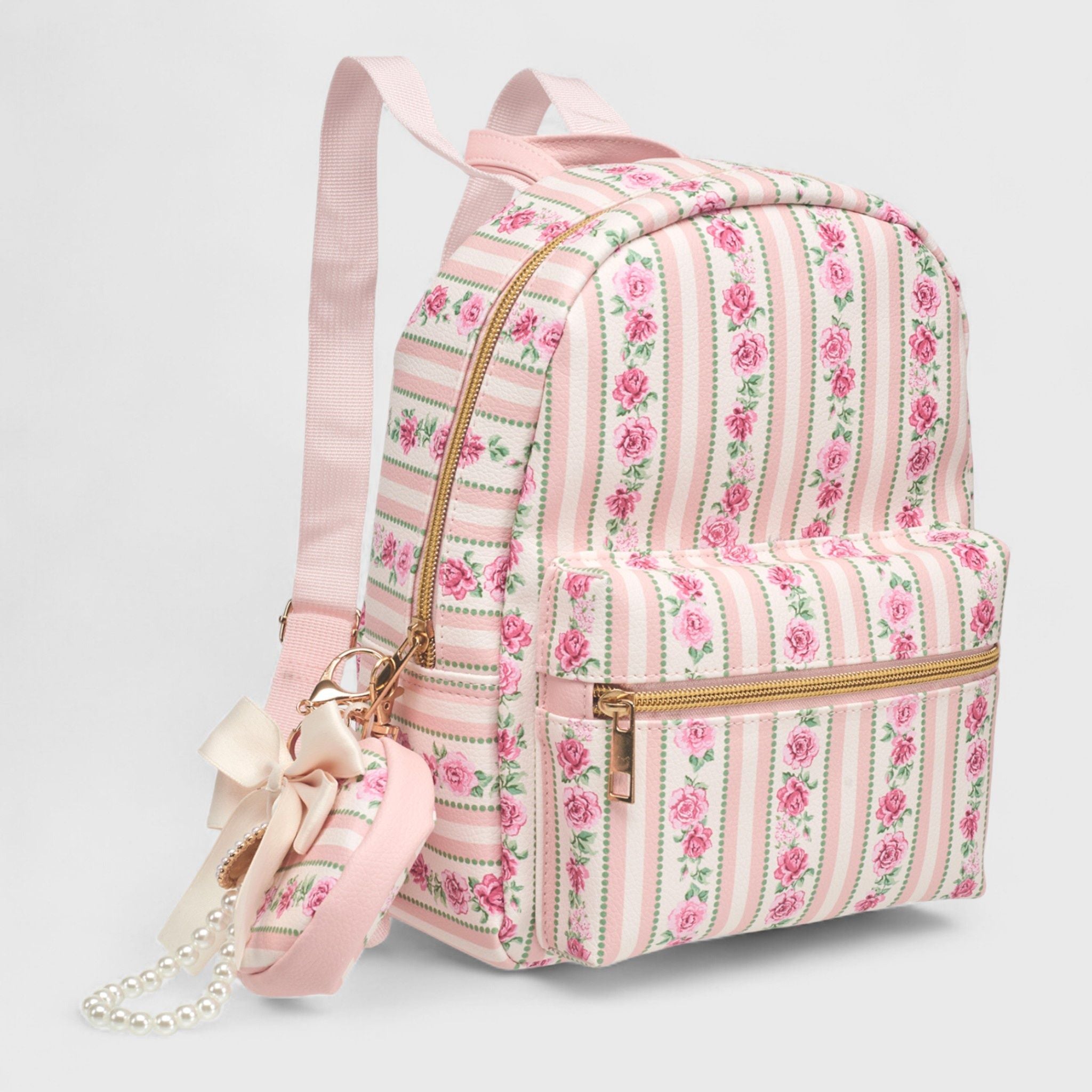A Little Obsessed Girl's Floral Garden Party Backpack Set with Matching Coin Purse & Pearl Keychain – Cute Mini Backpack for Kids