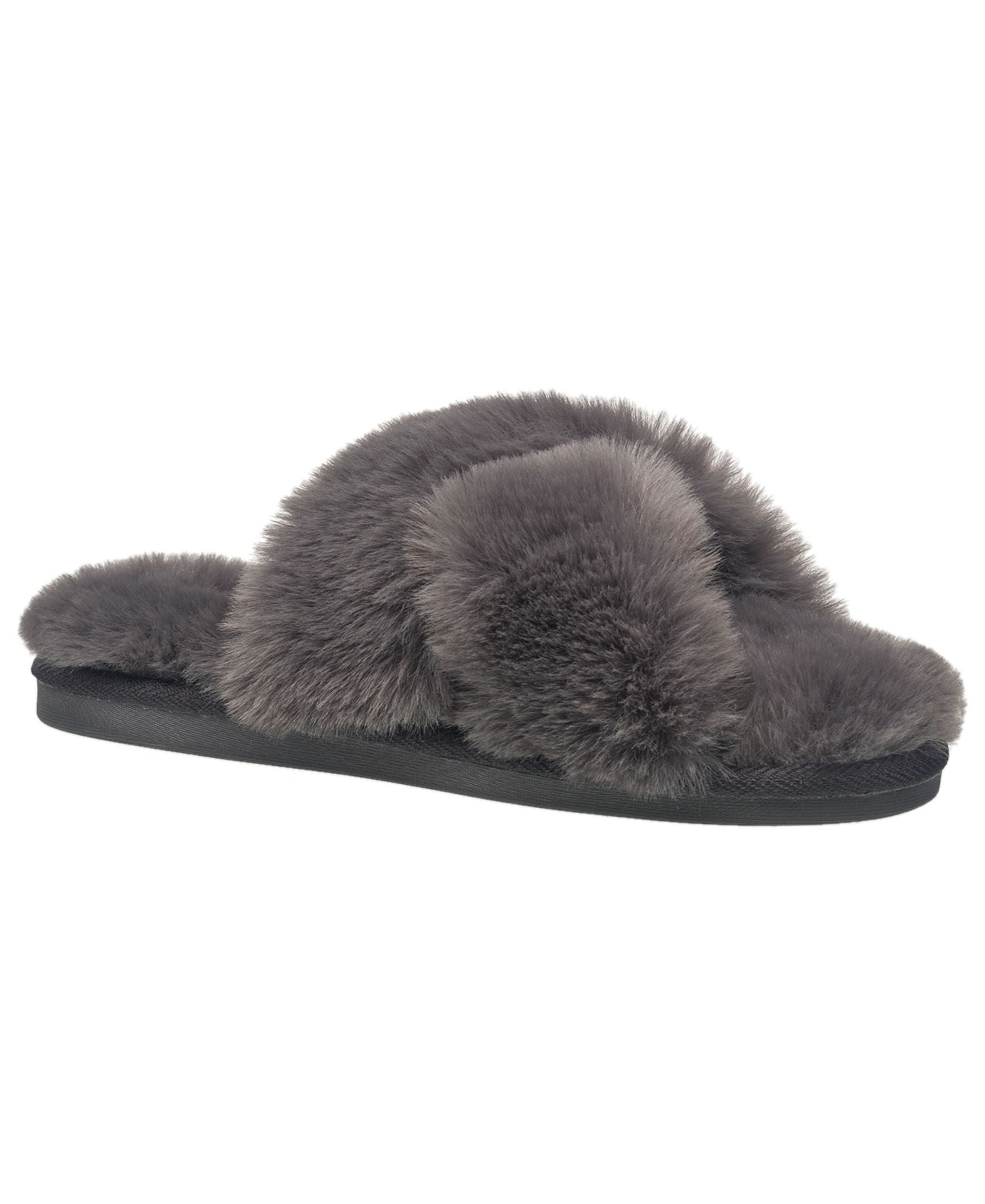 Aeropostale Women's Fuzzy Criss Cross House Slippers with Cushioned Comfort in Black