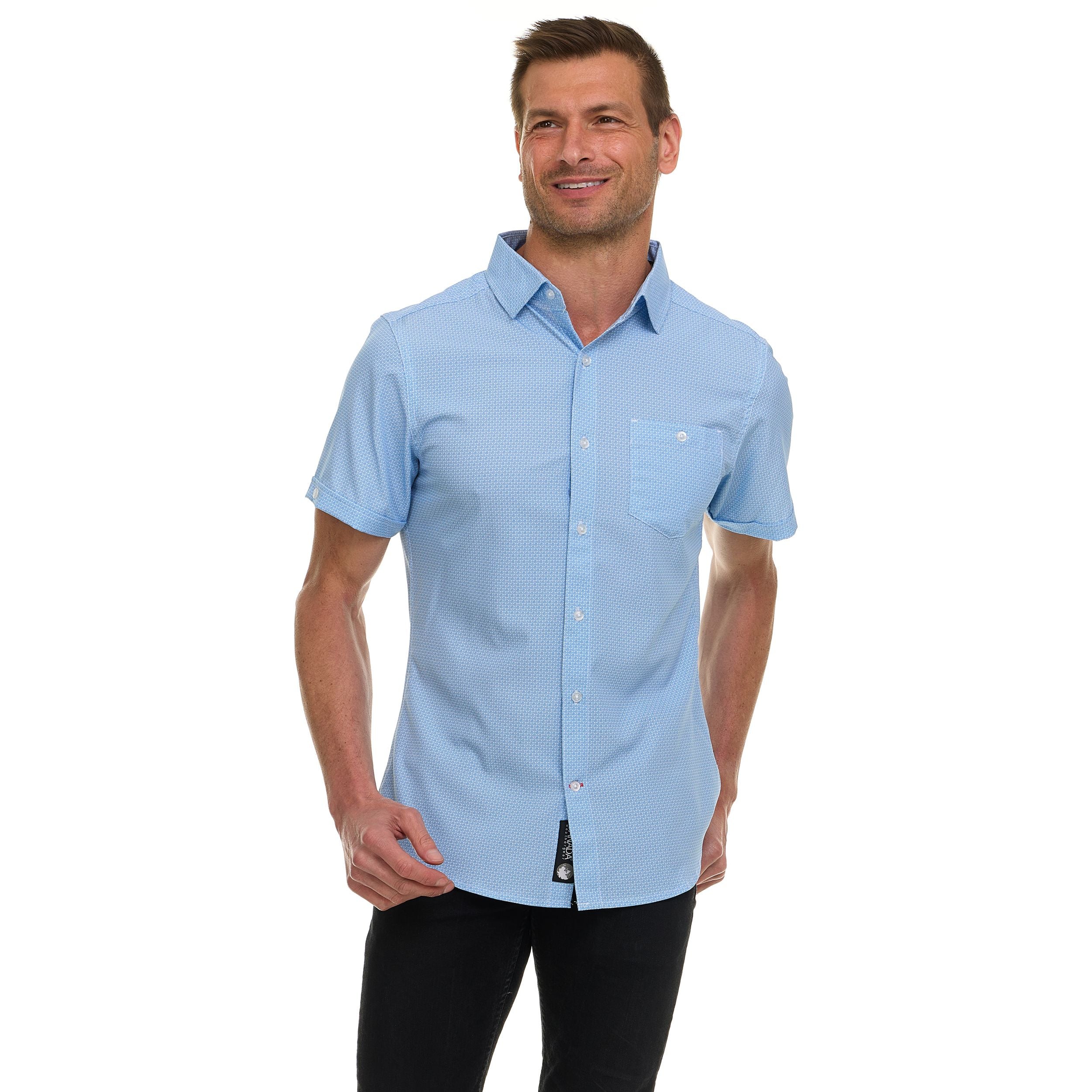 Canada Weather Gear Men’s Short Sleeve Button-Up Shirt – Casual Slim Fit Collared Shirt with Front Pocket – Lightweight Stretch