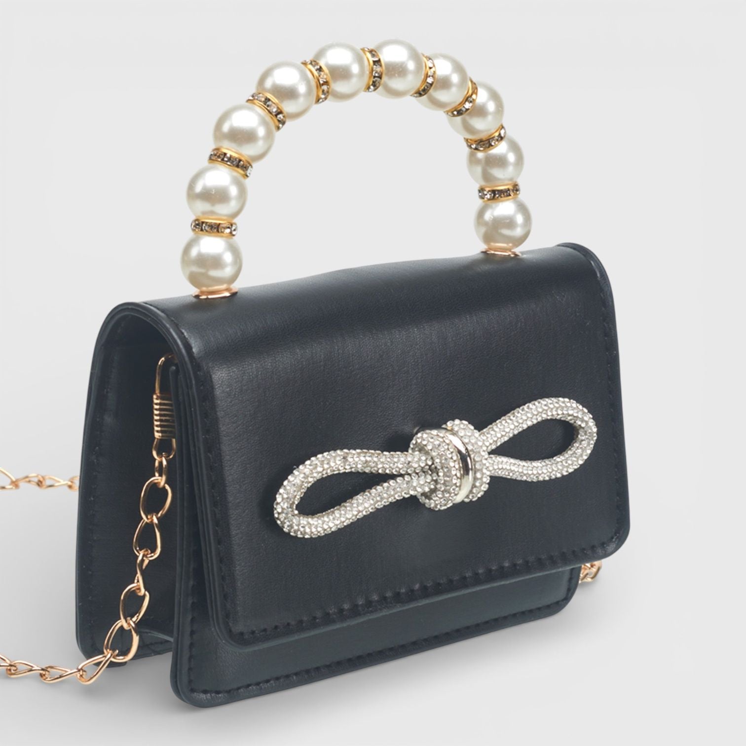 Willow & Ruby Girls' Mini Pearl Handle Crossbody Bag with Rhinestone Bow