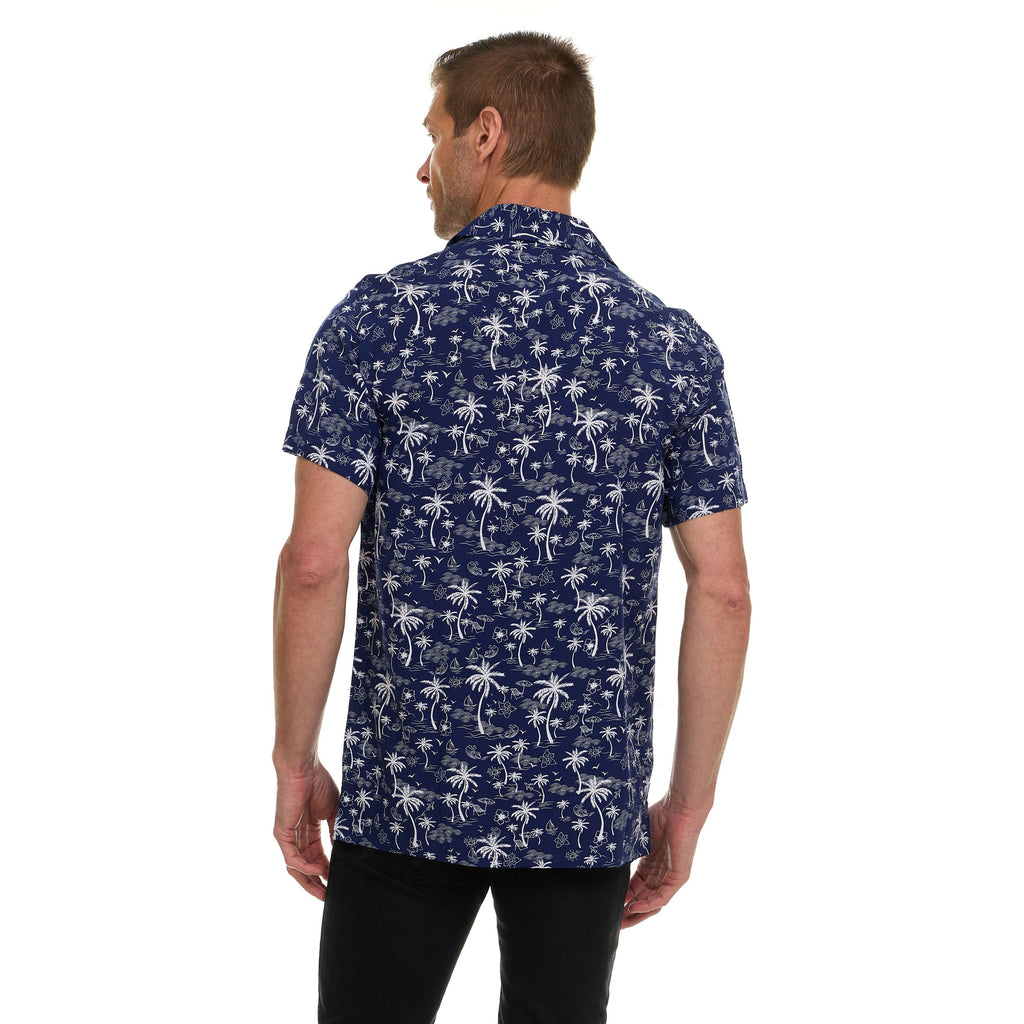 Super Triple Goose Men’s Printed Rayon Camp Collar Shirt - Soft Feel, Moisture-Wicking, Easy Care