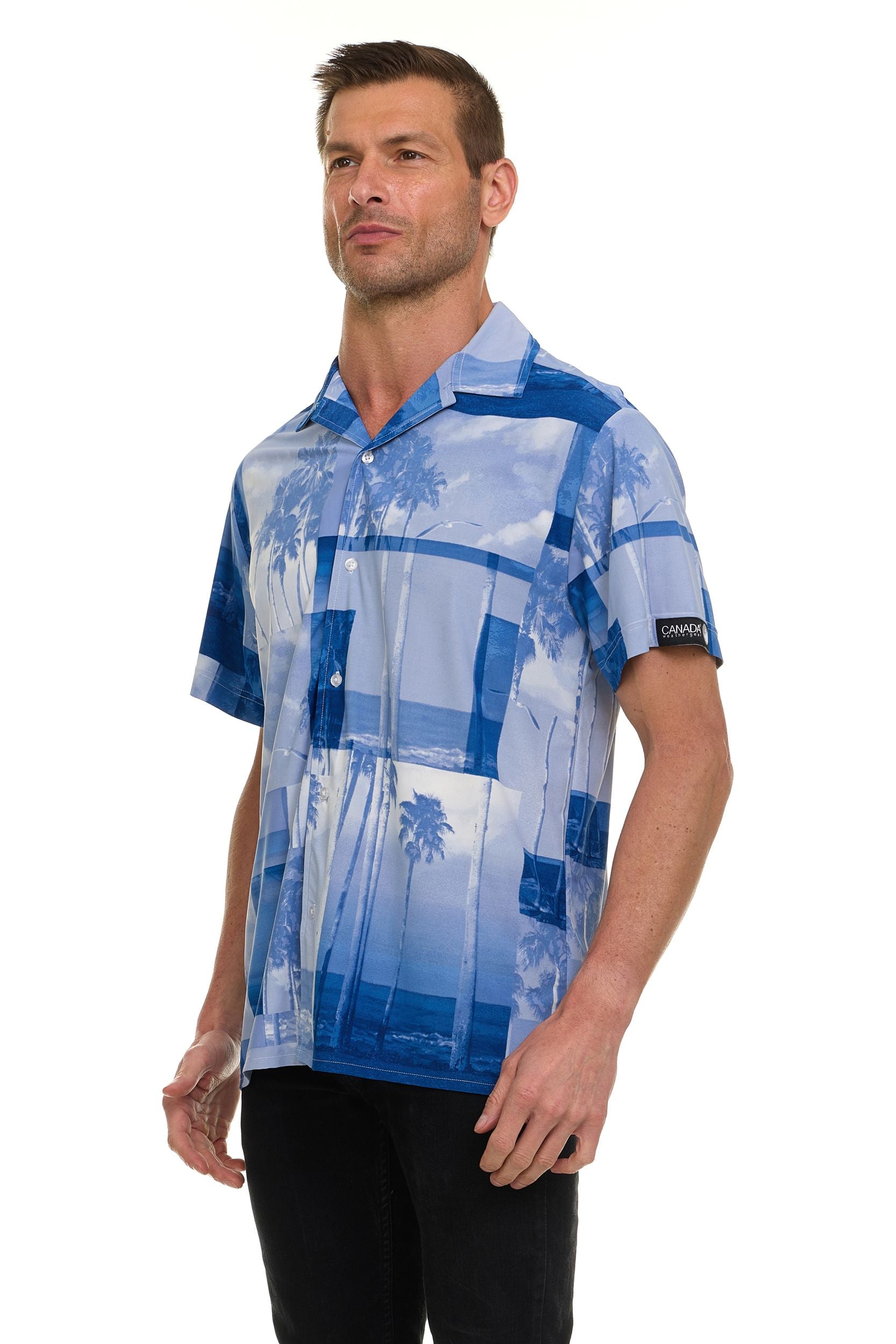 Canada Weather Gear Men’s Printed Camp Collar Shirt – , Super Stretch, 4-Way Stretch, Moisture Wicking, Wrinkle Resistant