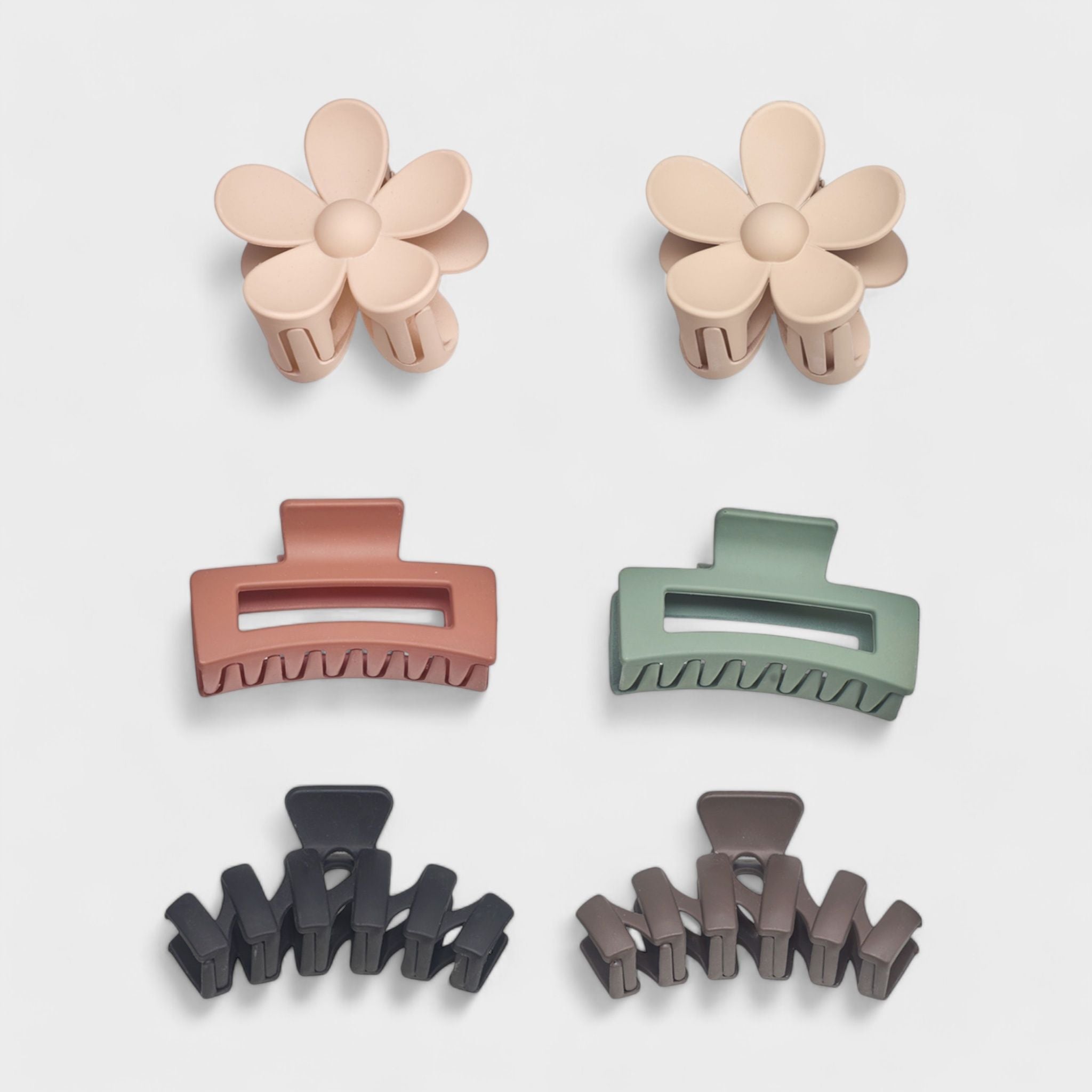 Hair Essentials Women's Hair Clip Set - Flower, Rectangle, and Modern Claw Clips in Neutral Colors, (6-Piece or 18-Piece Packs)