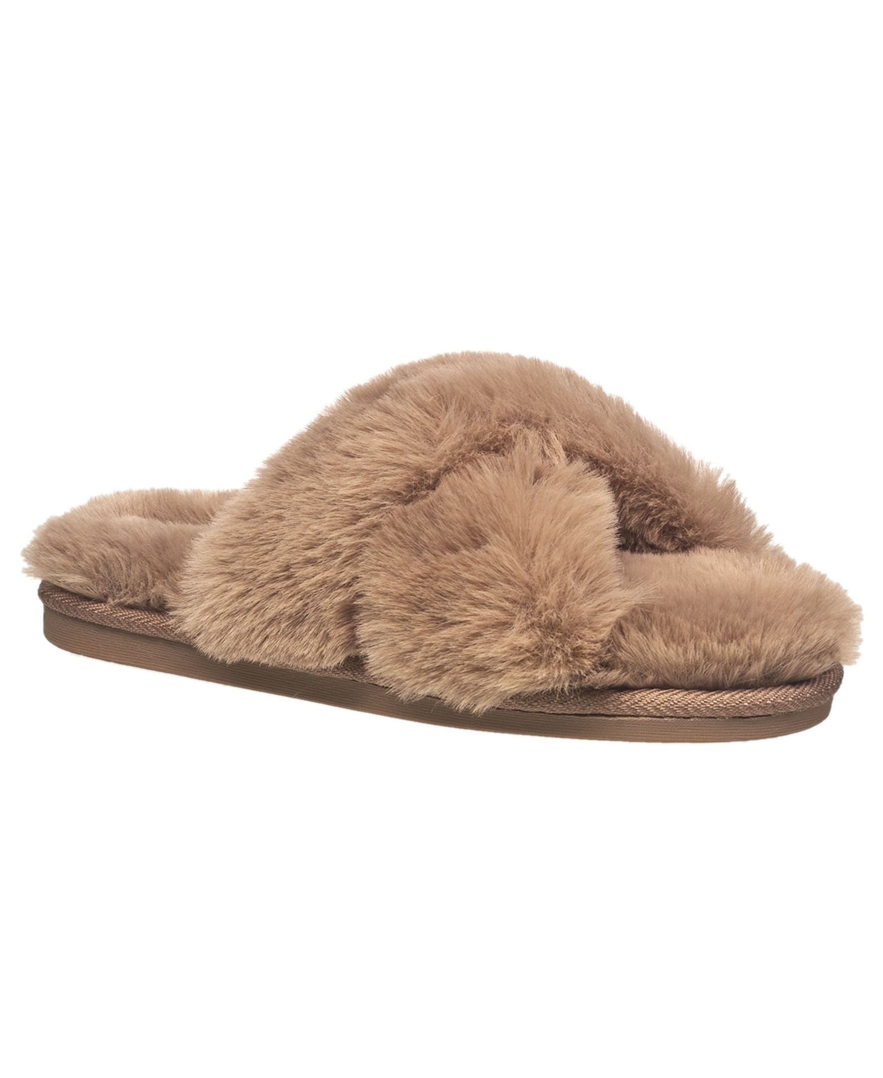 Aeropostale Women's Fuzzy Criss Cross House Slippers with Cushioned Comfort in Black