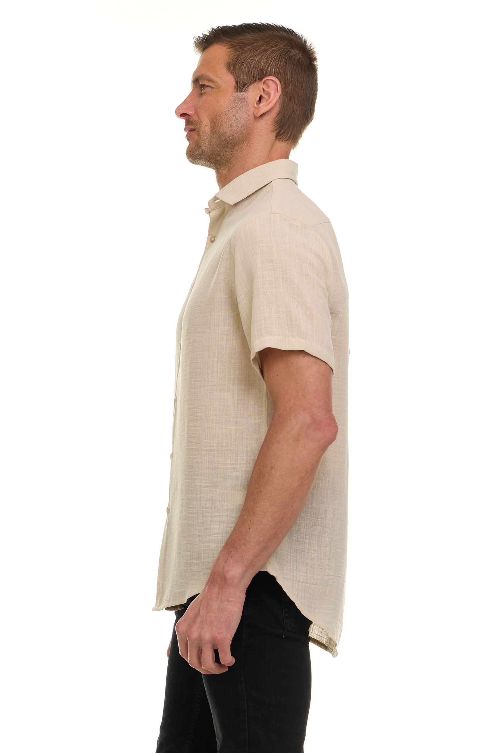 Canada Weather Gear Men’s Linen Look Short Sleeve Button-Up Shirt – Lightweight Collared Casual Shirt for Summer